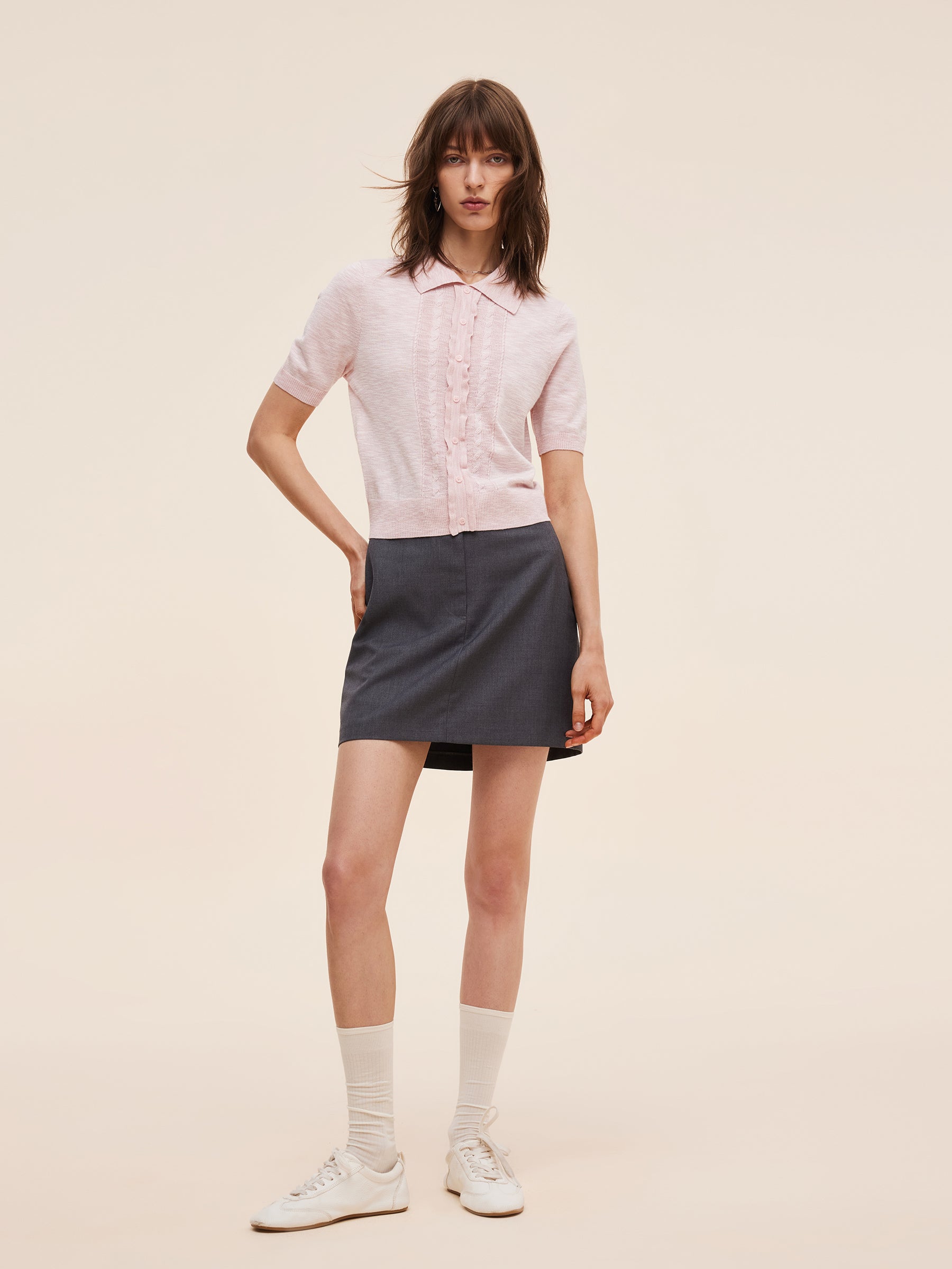 Stretchy Lapel Women Pullover Knit Top