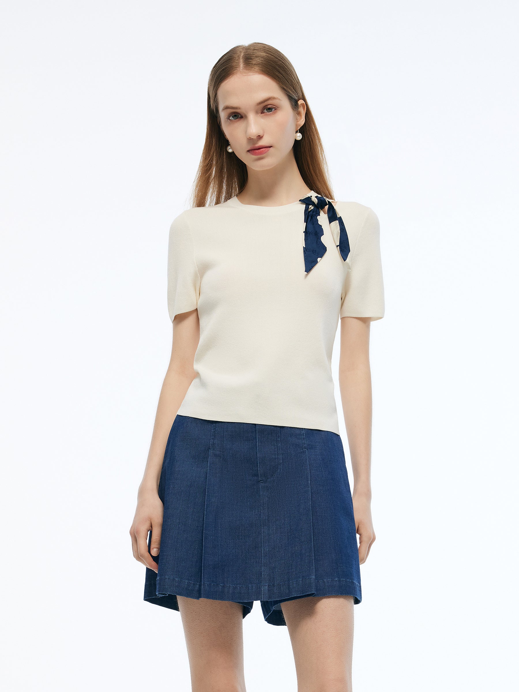 Tencel Blend Cut Out Women Knit Top