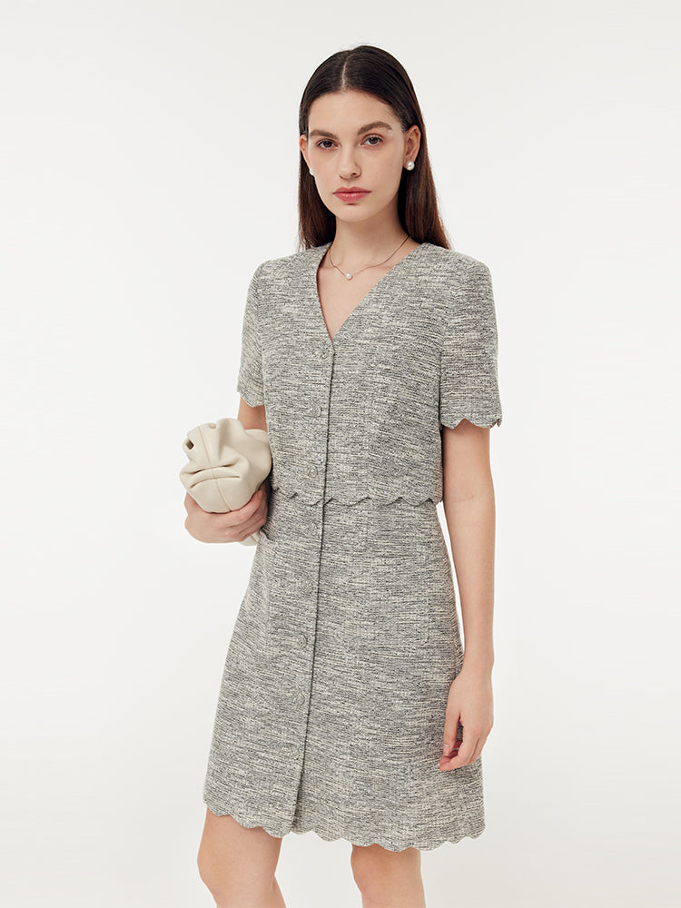 Faux Two-Piece Scallop Hem Women Mini Dress