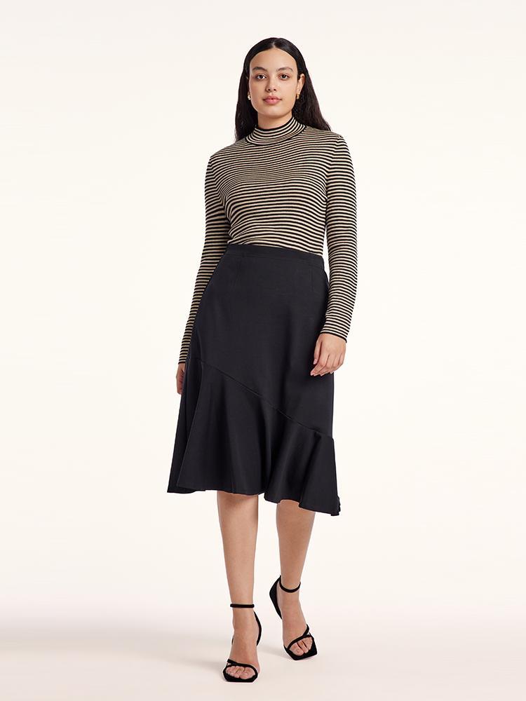 Woolen Stripe Mock Neck Women Sweater