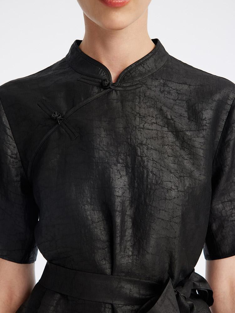 Xiang Yun Silk Mandarin Collar Cheongsam Qipao Mini Dress