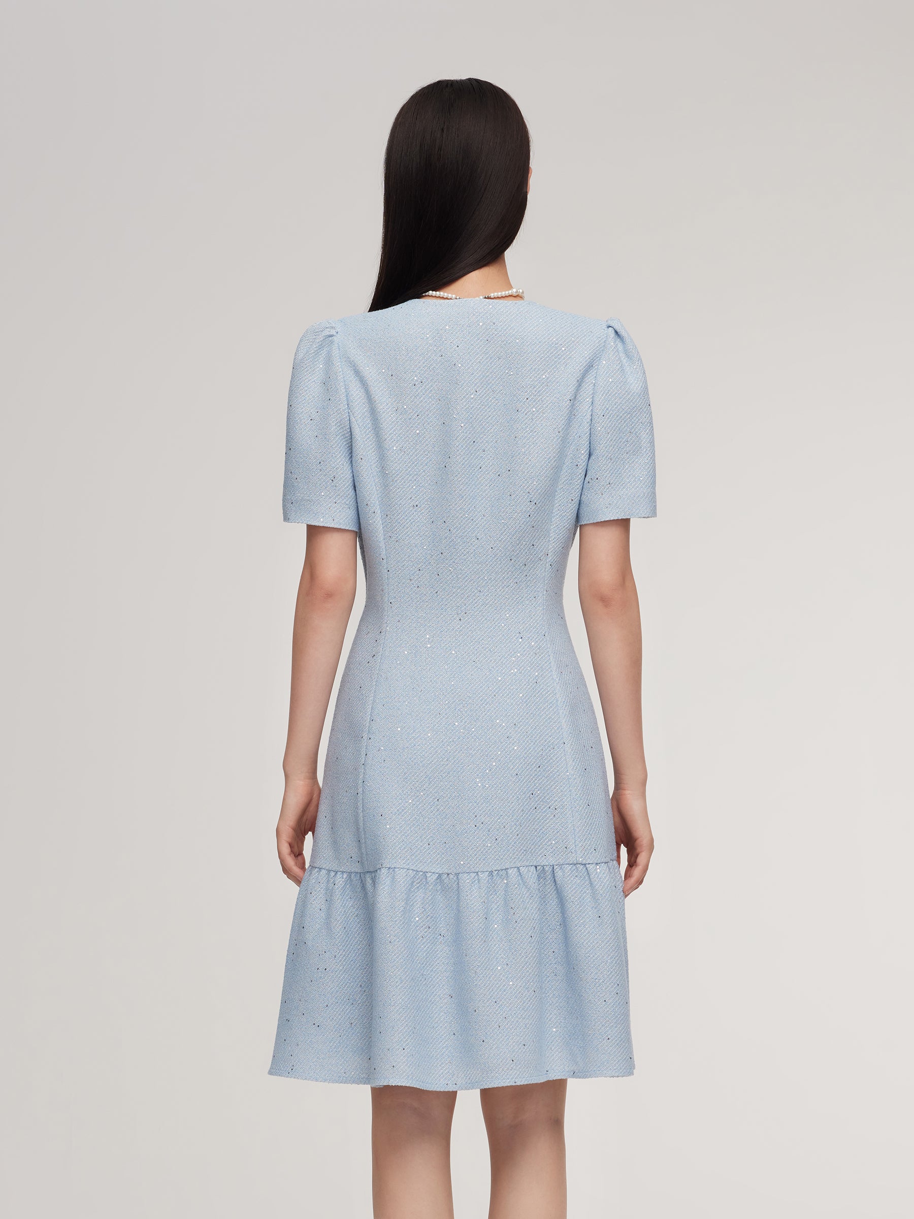 Acetate Blend Tweed Sequins Women Mini Dress