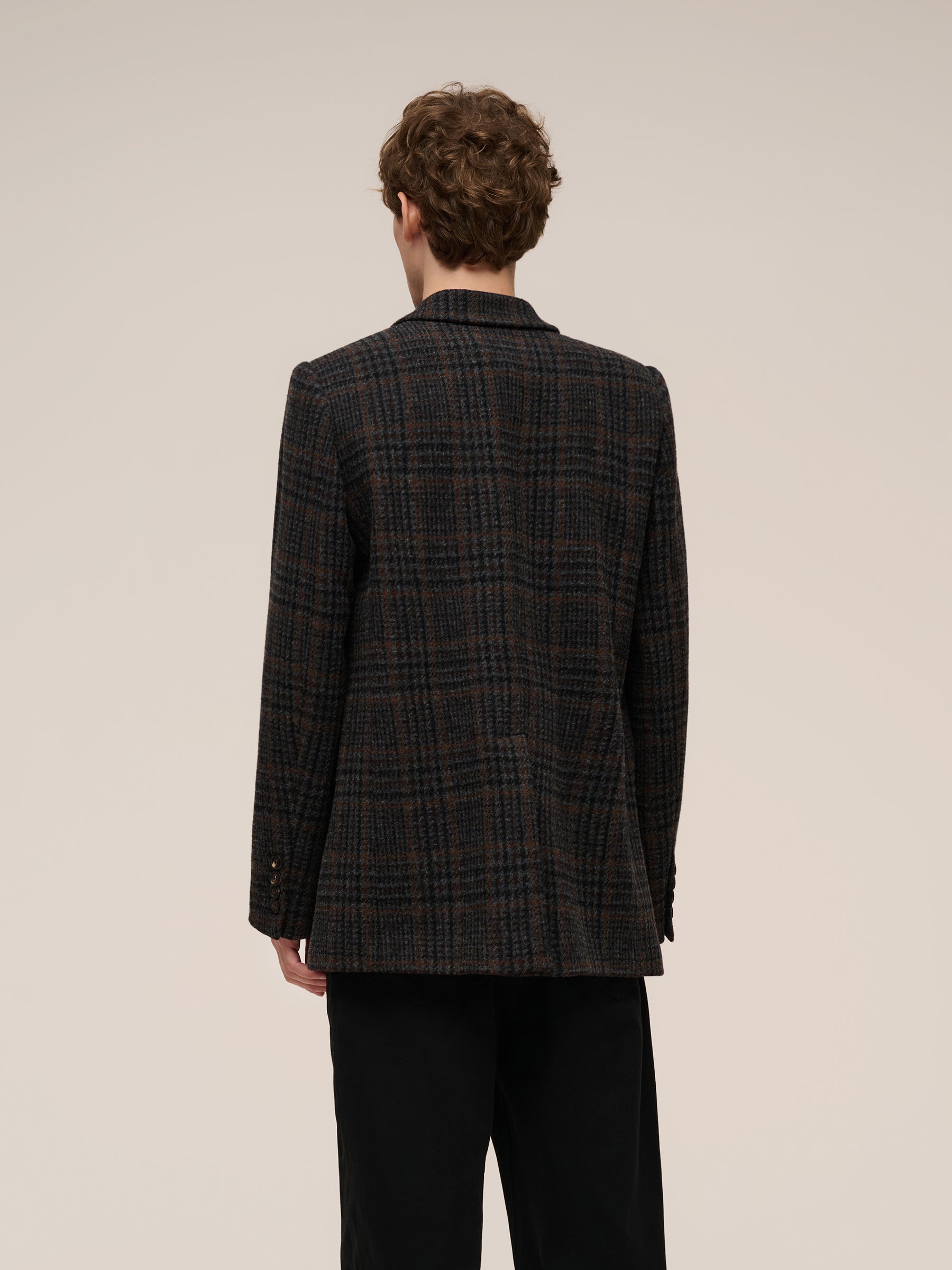 100% Wool Plaid Notched Collar Unisex Blazer