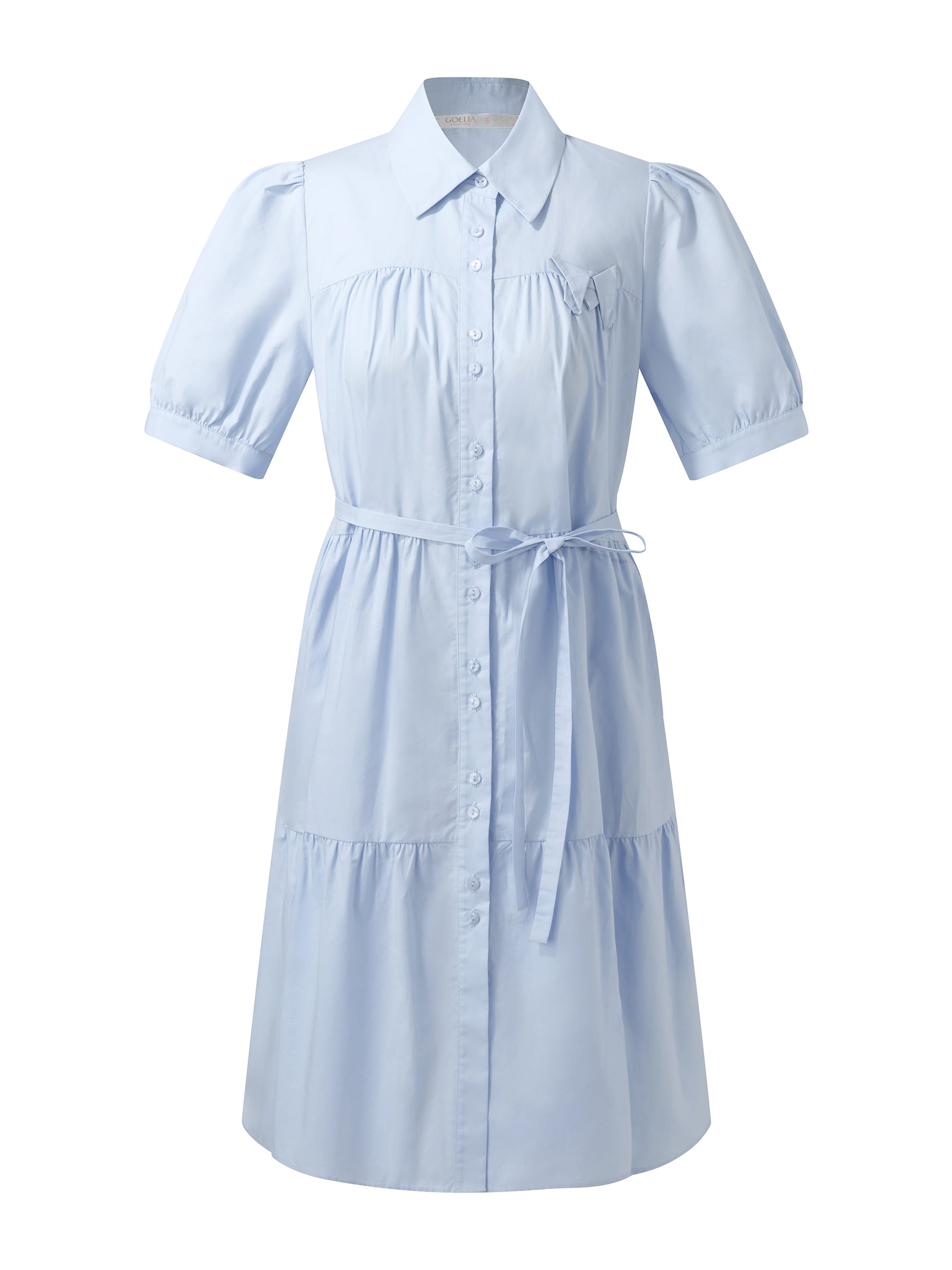 100% Cotton Women Puff Sleeve Mini Dress With Ribbon