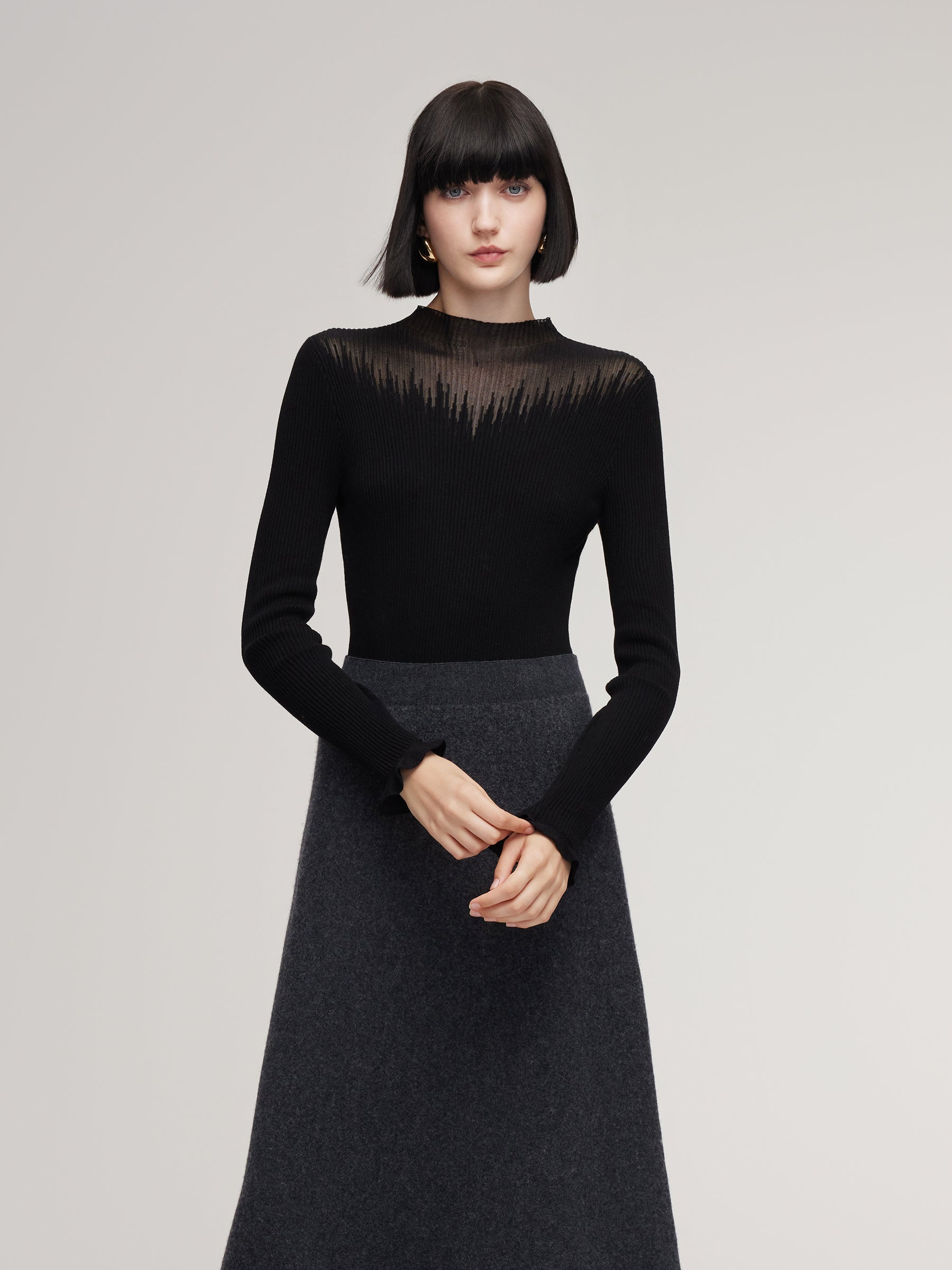 Tencel Wool Blend Mock Neck Women Knit Top