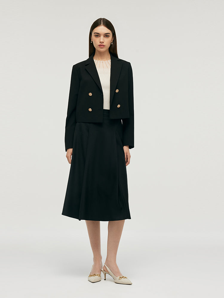 Worsted Woolen Crop Blazer With Detachable Sleeve