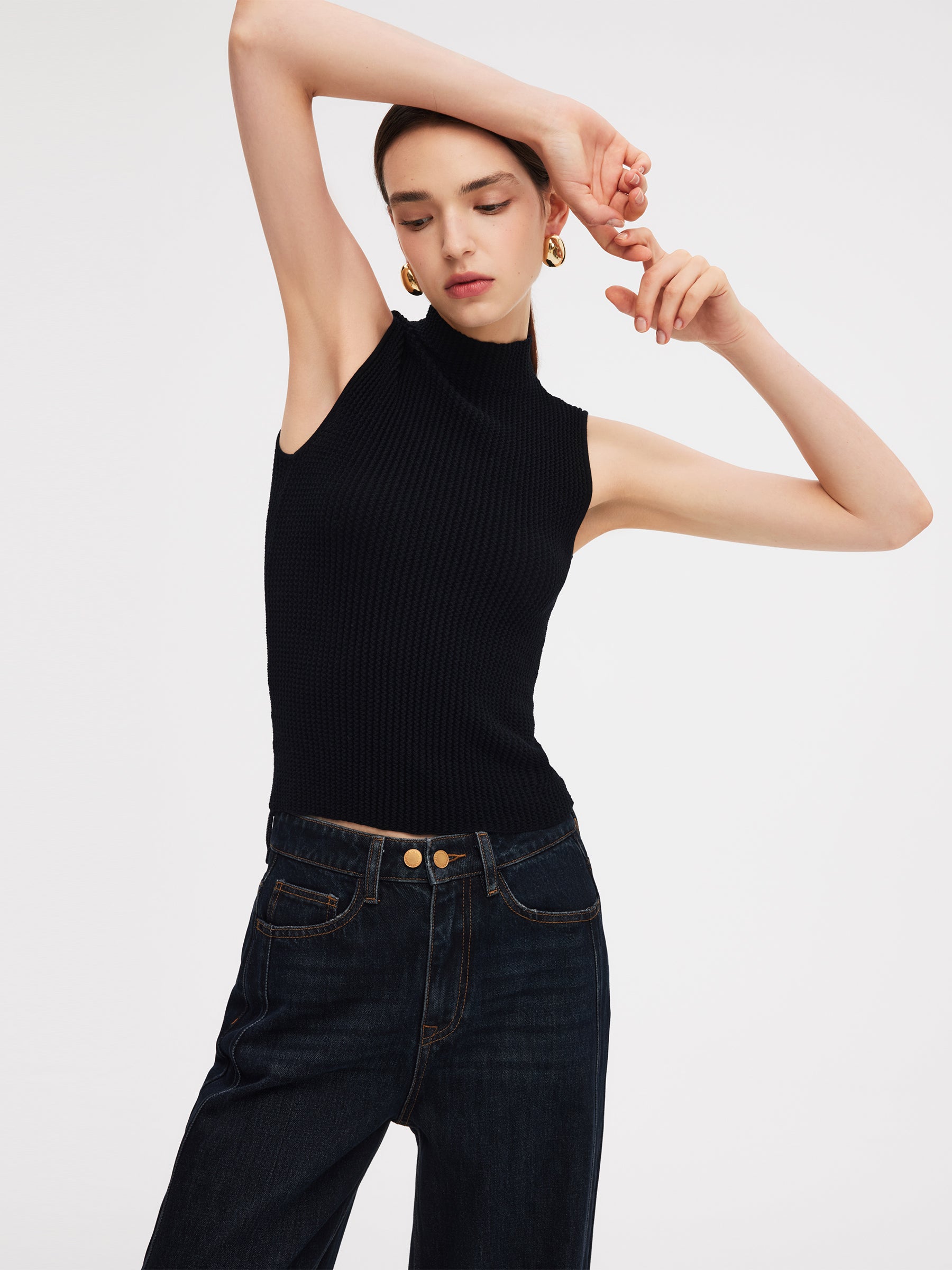 100% Machine Washable Wool Mock Neck Women Knit Tank Top