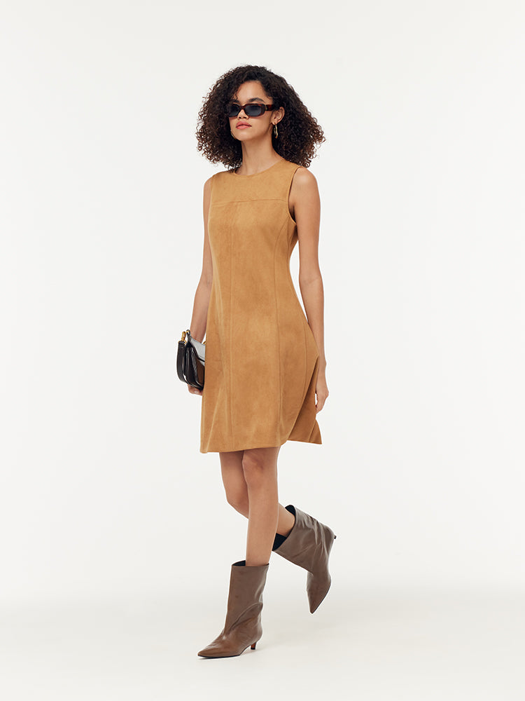 Faux Suede Women Vest Mini Dress