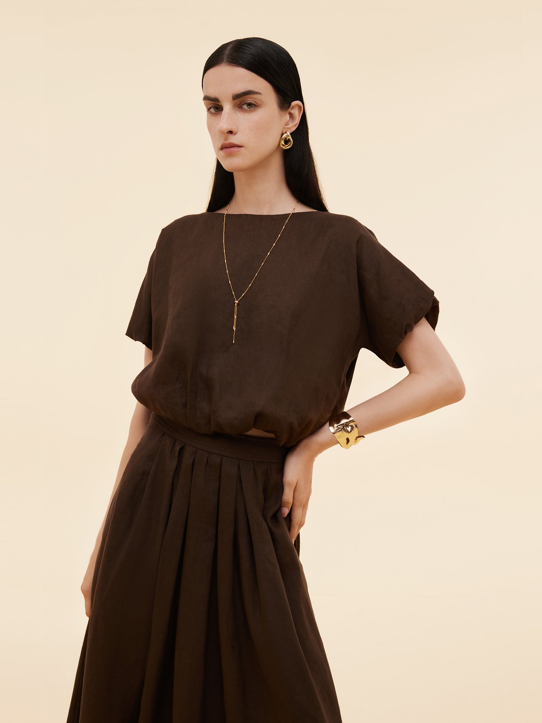 100% Linen Women Bud Sleeve Top