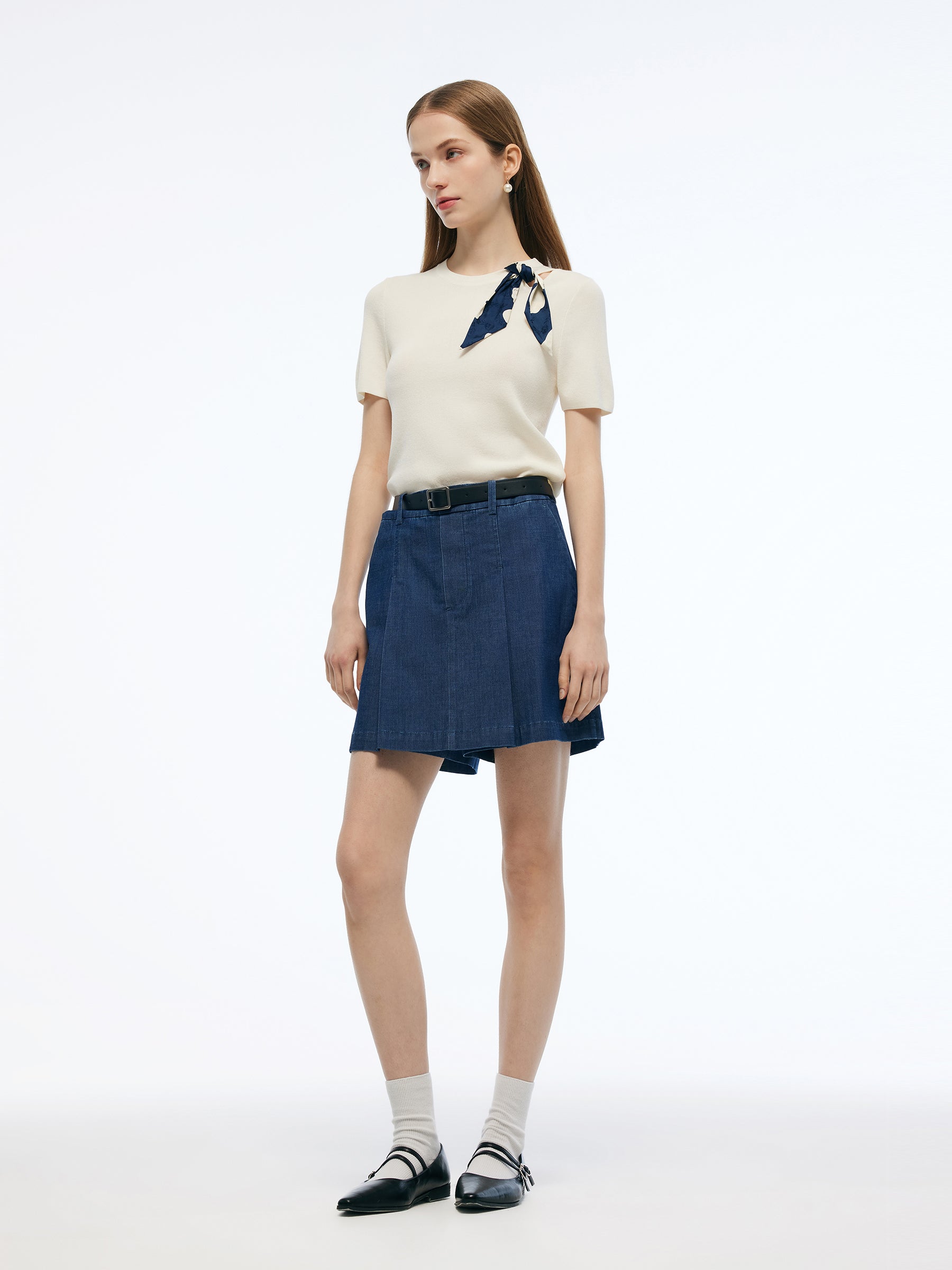 Tencel Blend Cut Out Women Knit Top