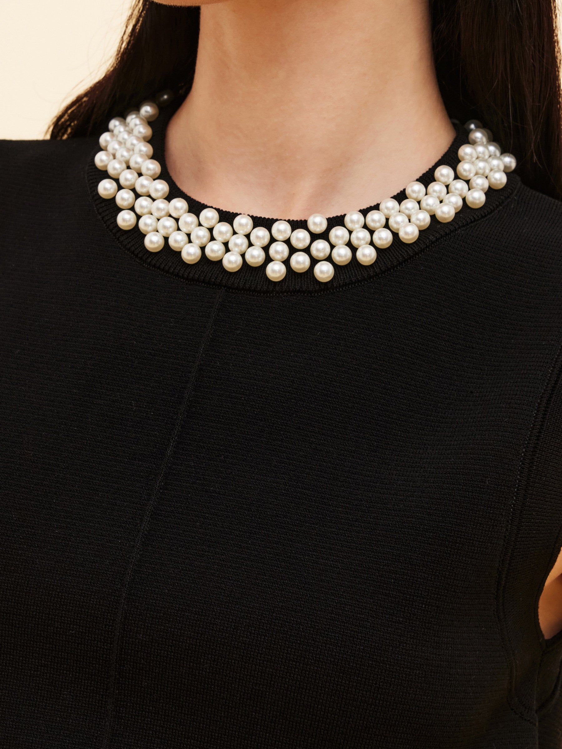 Tencel Blend Beaded Neck Women Sleeveless Knit Mini Dress