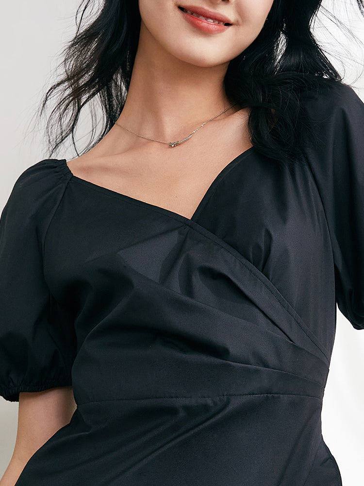 V-Neck Ruffle Cotton Midi Dress