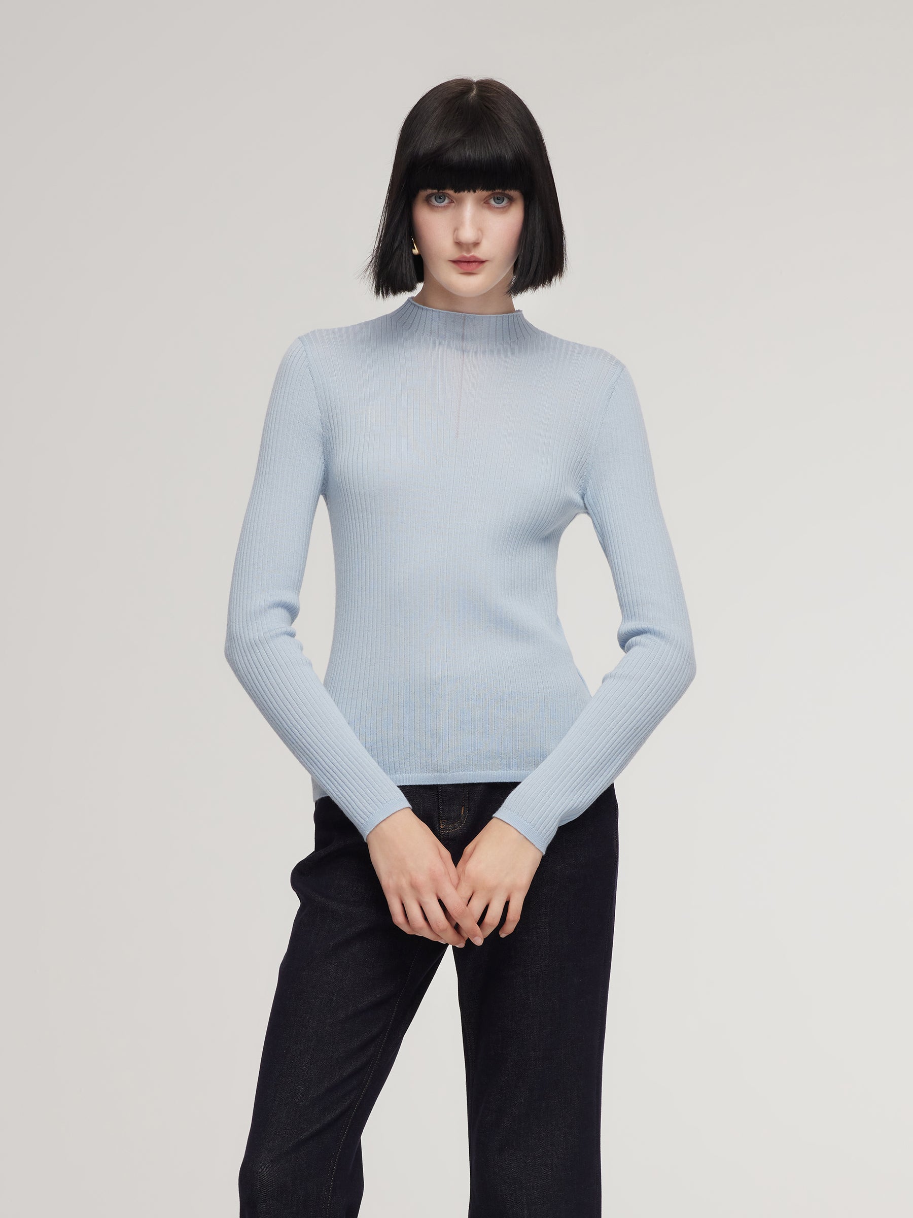 100% Washable Wool Mock Neck Women Knit Top