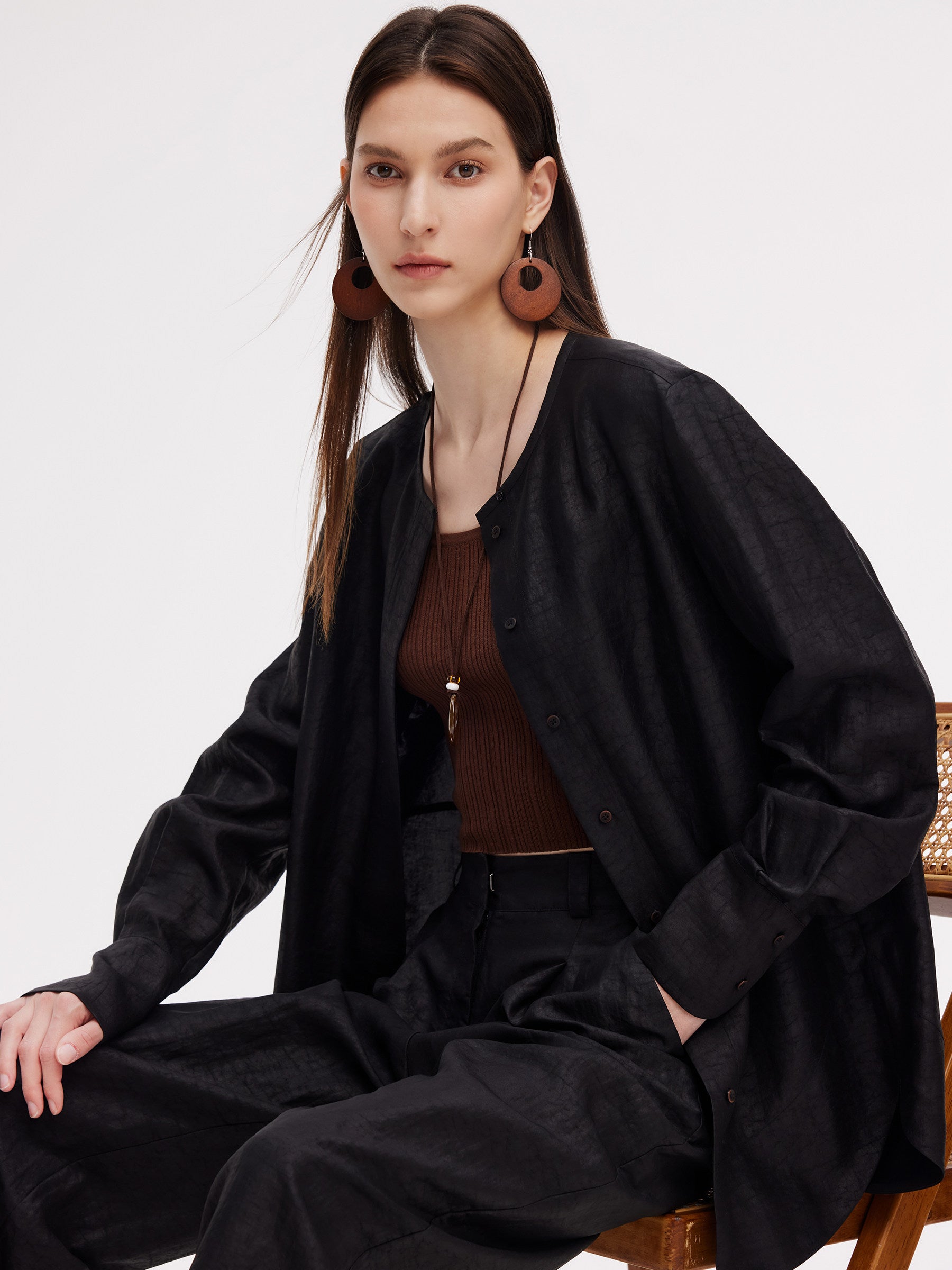 18MM Gambiered Canton Gauze Round Neck Women Shirt