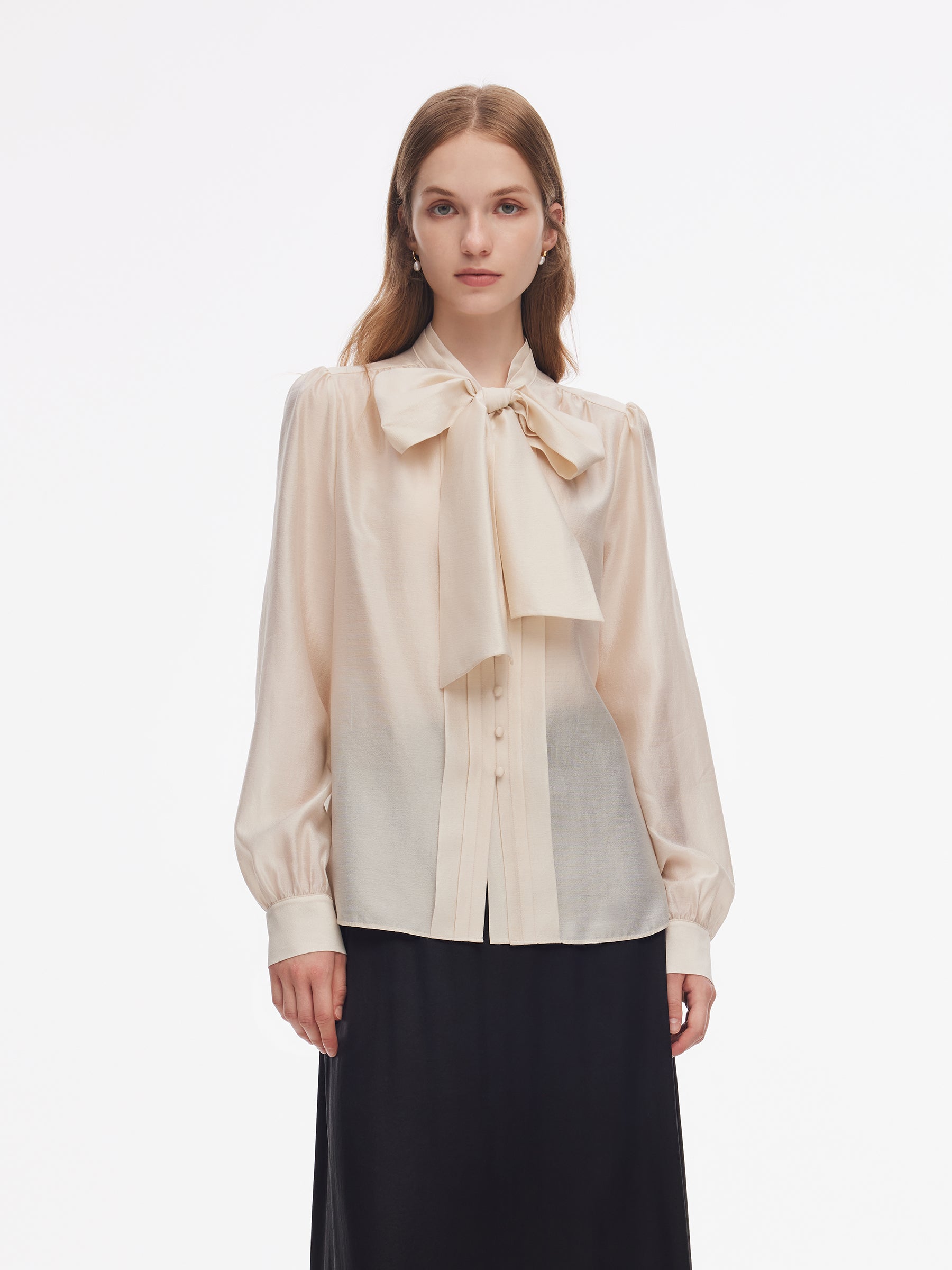 Modal Acetate Blend Tie Front Women Shirt