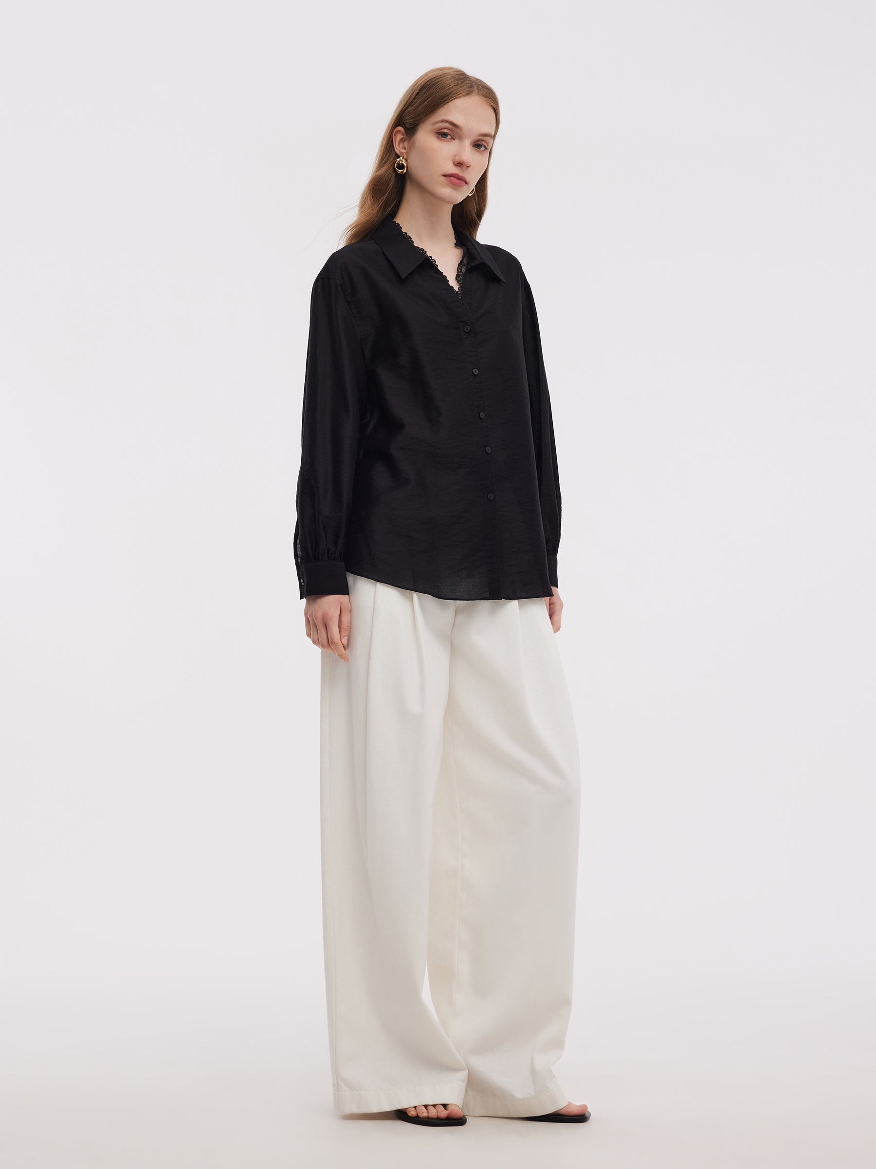 Tencel Blend Lace V-Neck Women Mock Layered Shirt