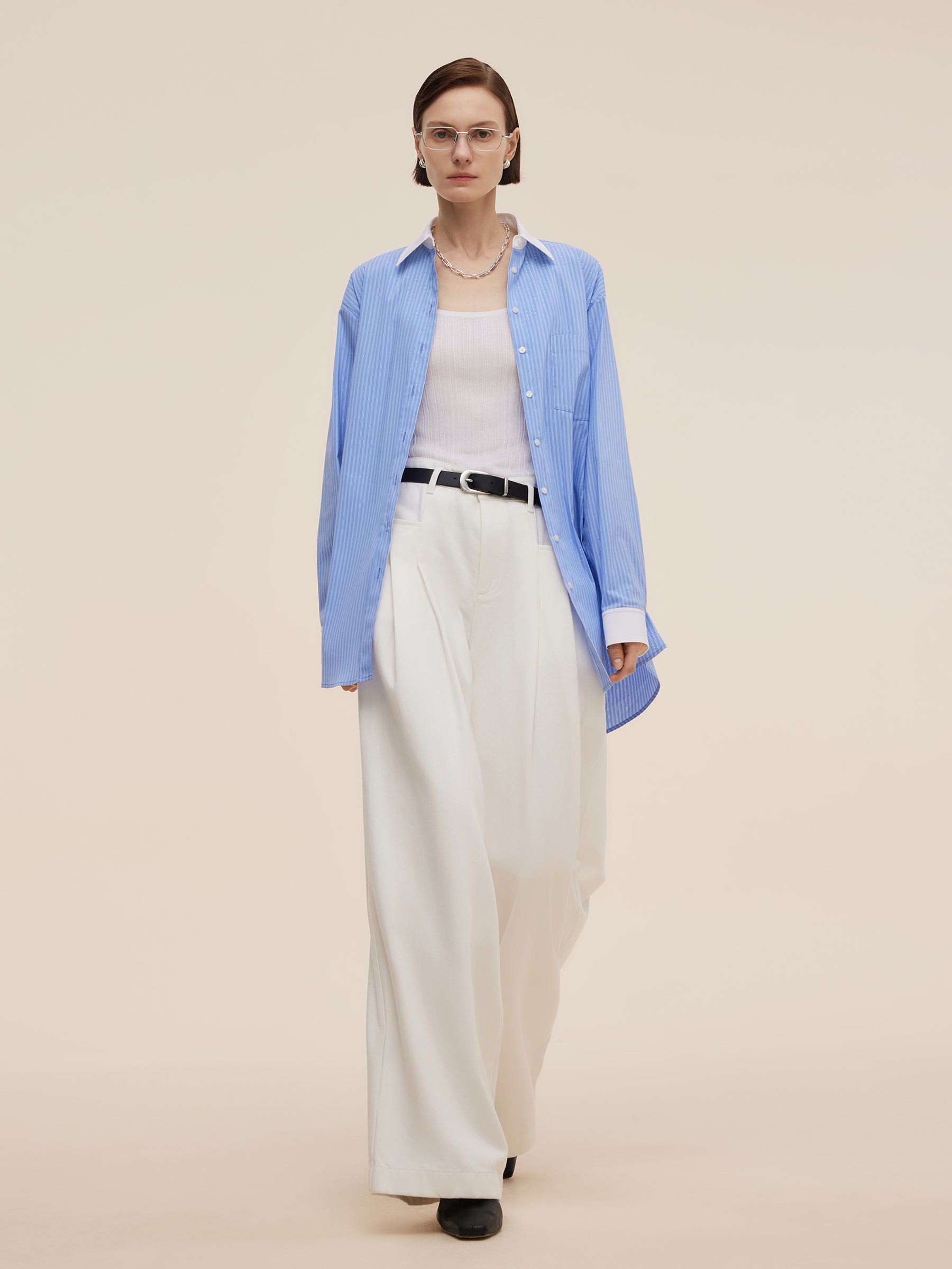 Color Block Stripe Women Oversized Shirt