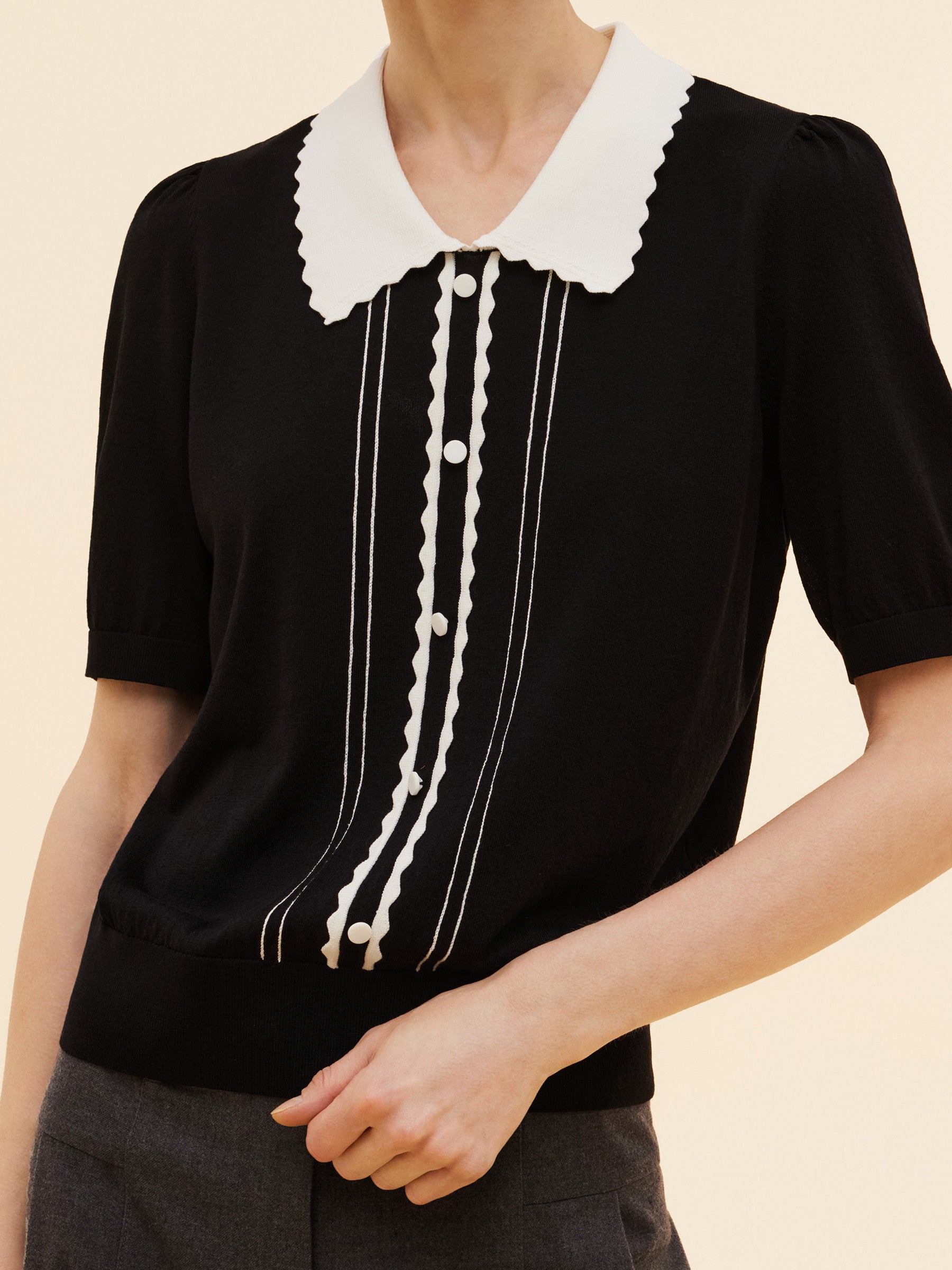 Tencel Blend Color Block Women Knit Top