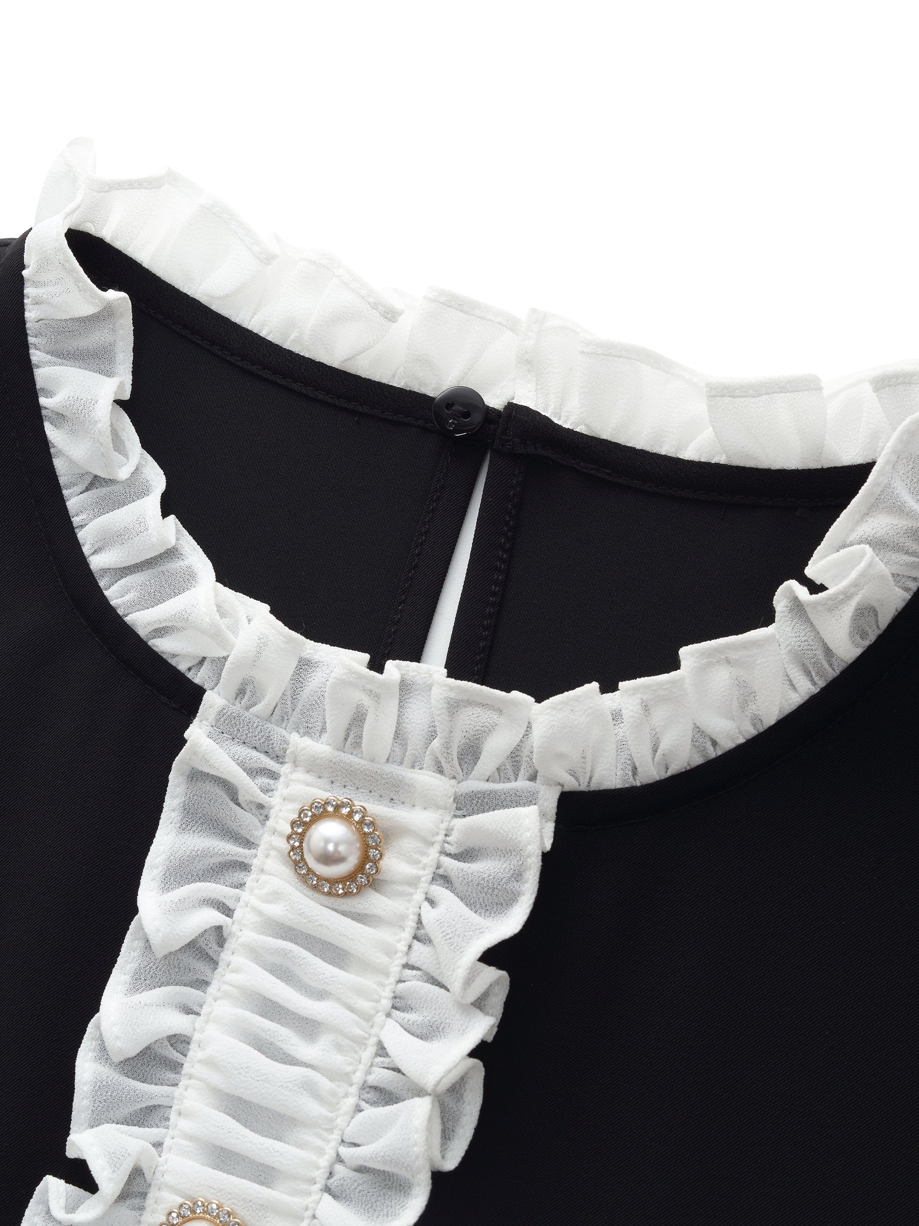 Patchwork Ruffle Collar Pleated Sleeve Women Mini Dress