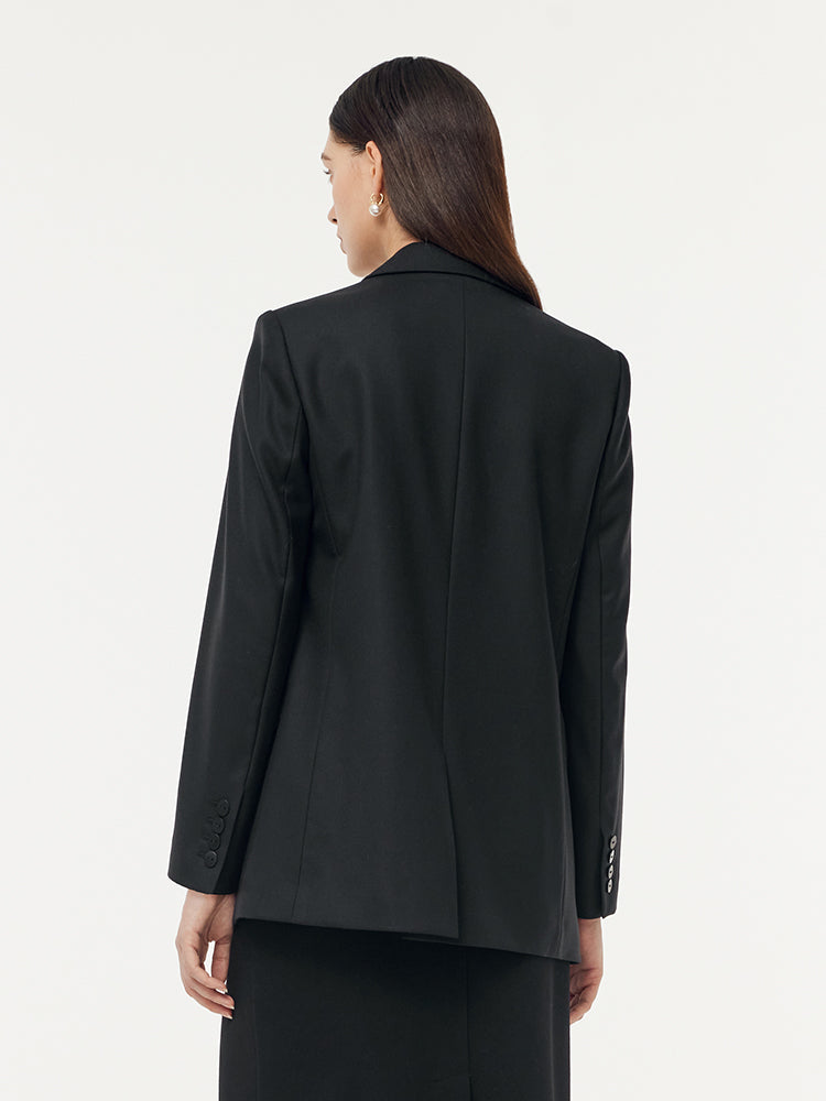 100% Wool Women Blazer With Detachable Brooch