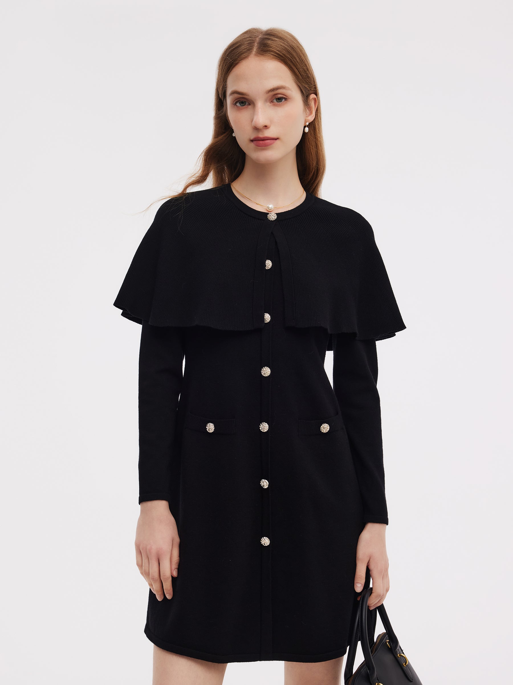 Tencel Blend Capelet Women Knit Mini Dress