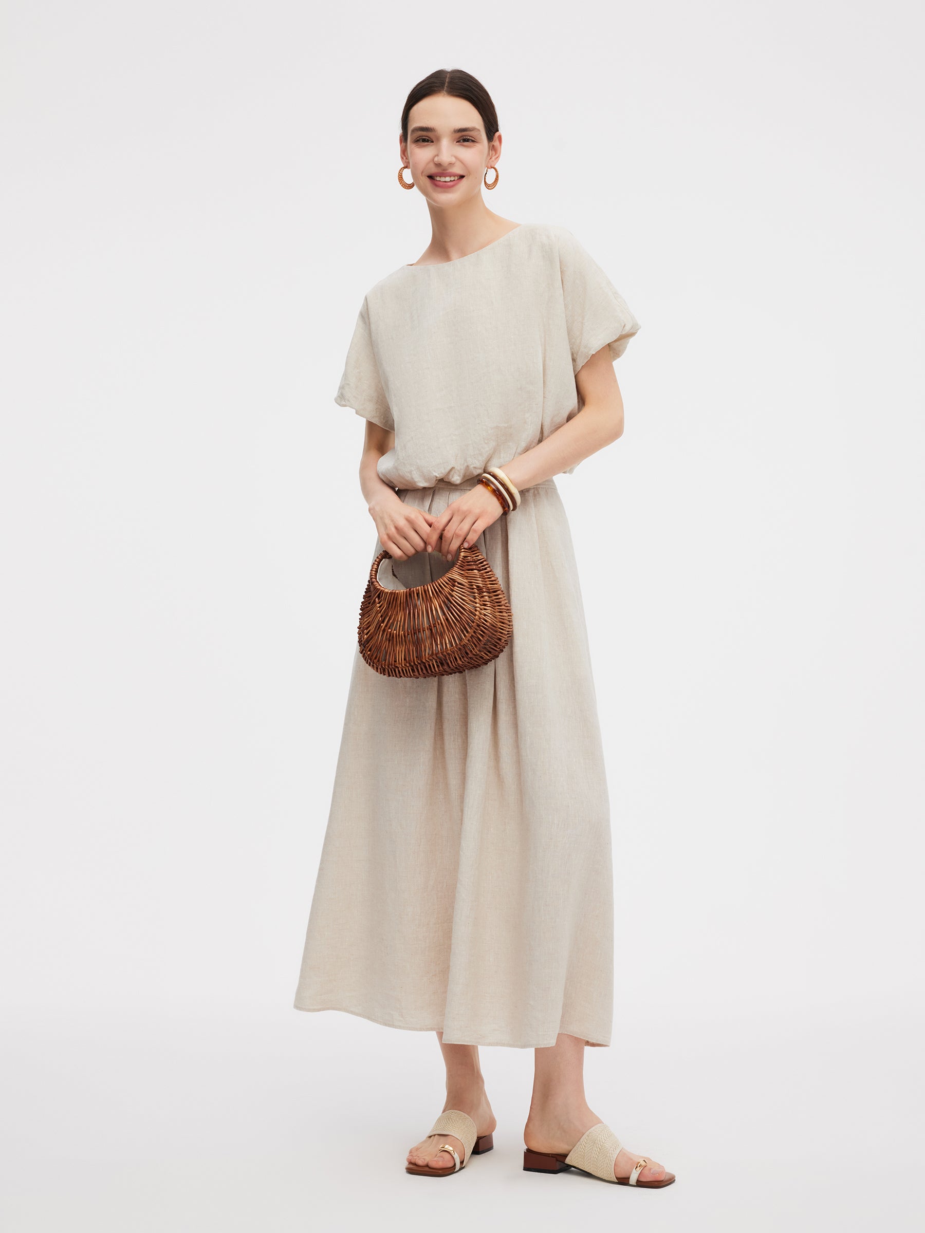 100% Linen Women Bud Sleeve Top