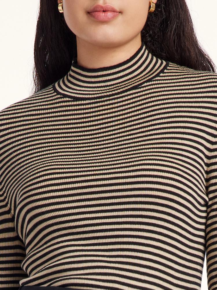 Woolen Stripe Mock Neck Women Sweater