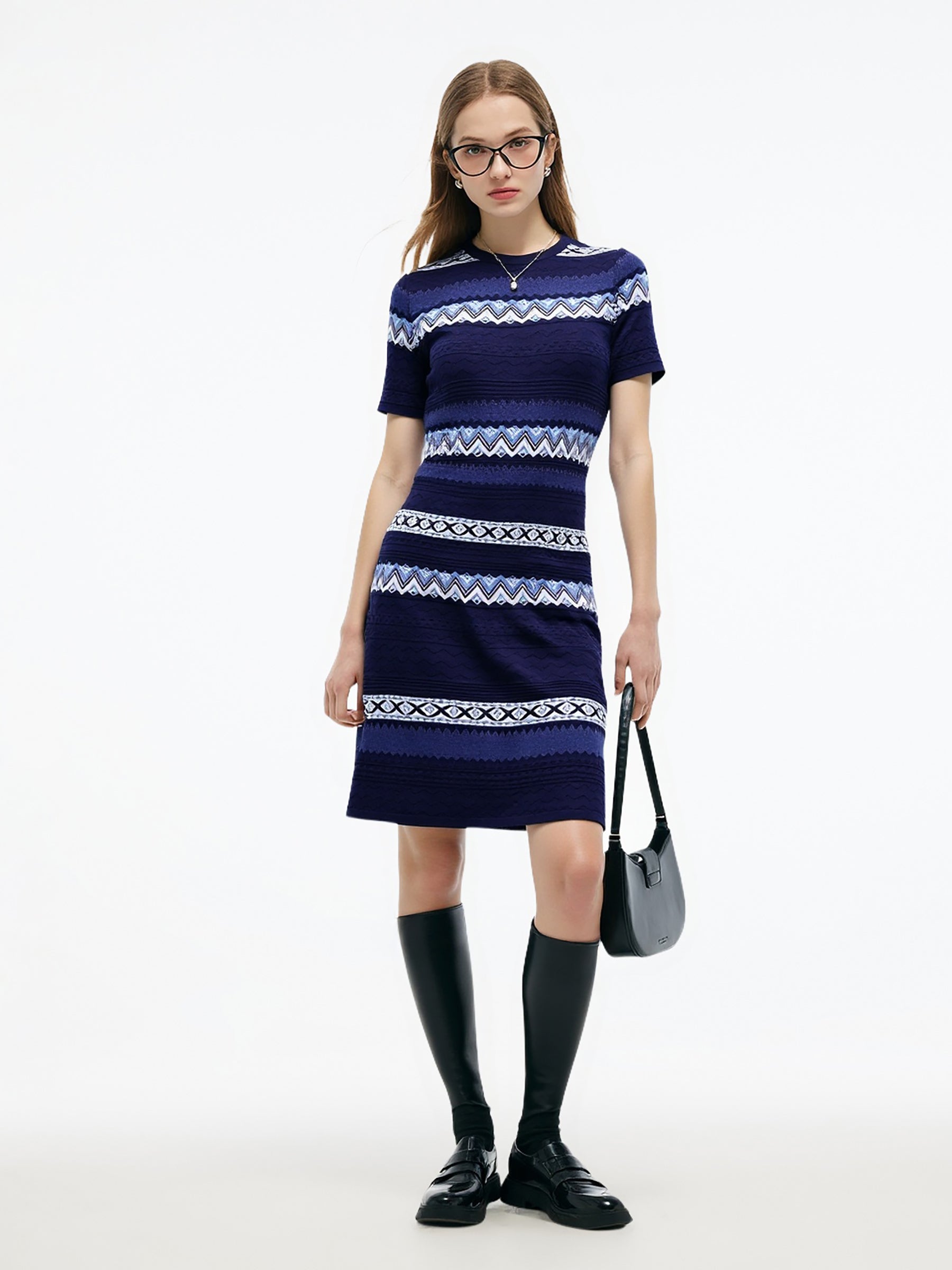 Multicolored Jacquard Women Knit Mini Dress