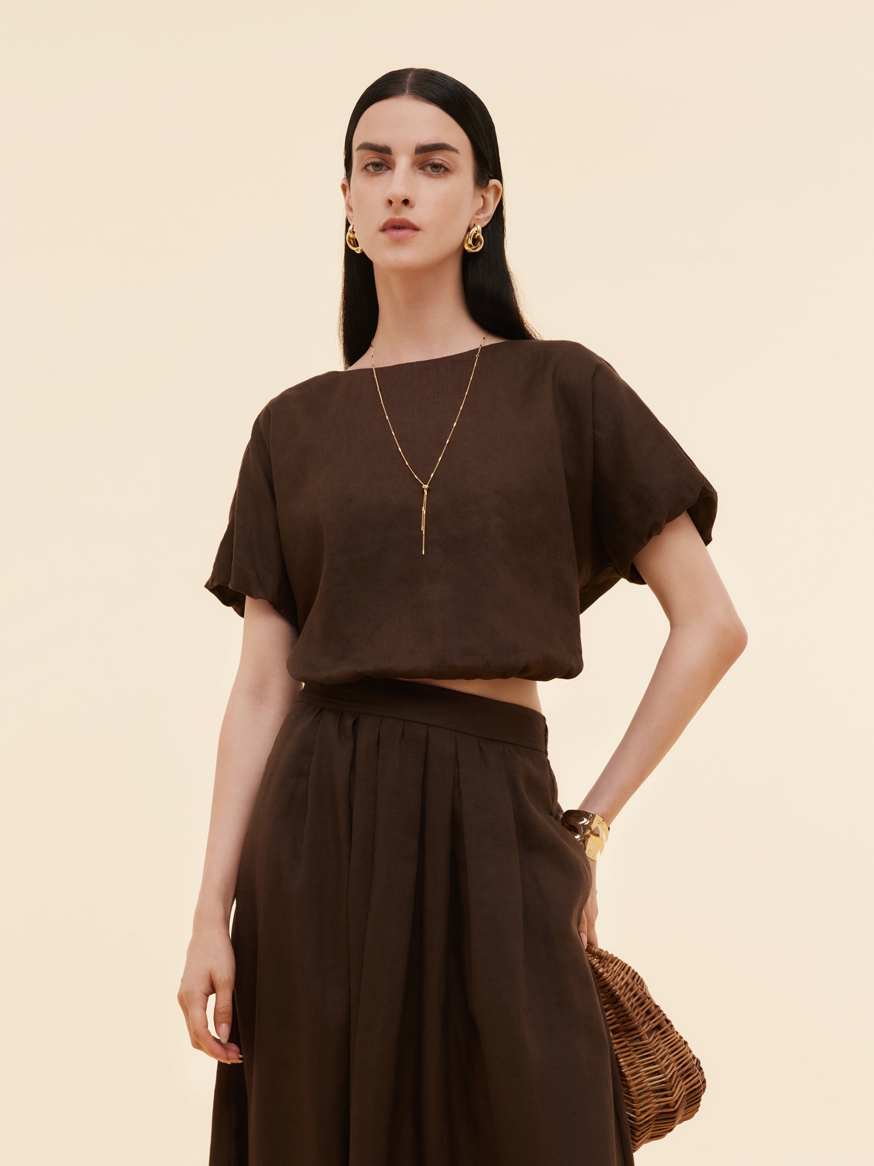 100% Linen Women Bud Sleeve Top