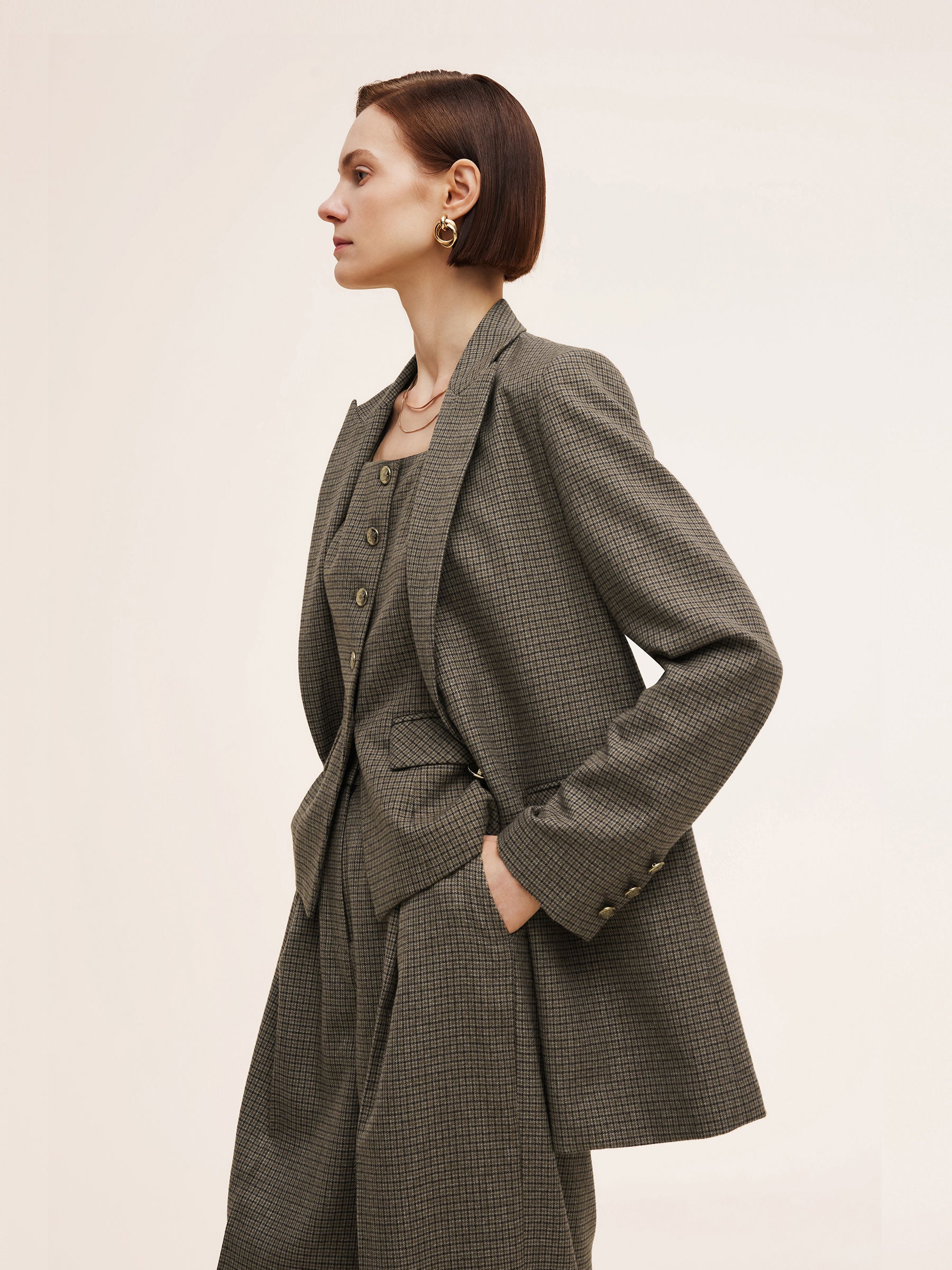 Plaid Notched Collar Women Blazer