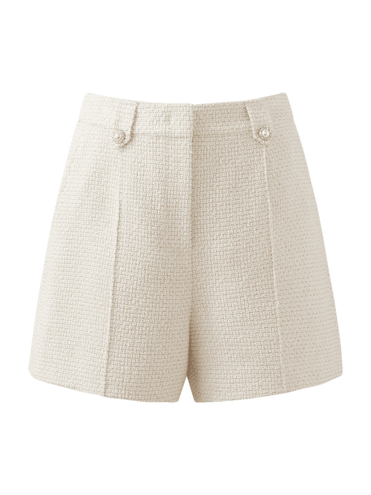 Ivory White Tweed A-Line Women Shorts