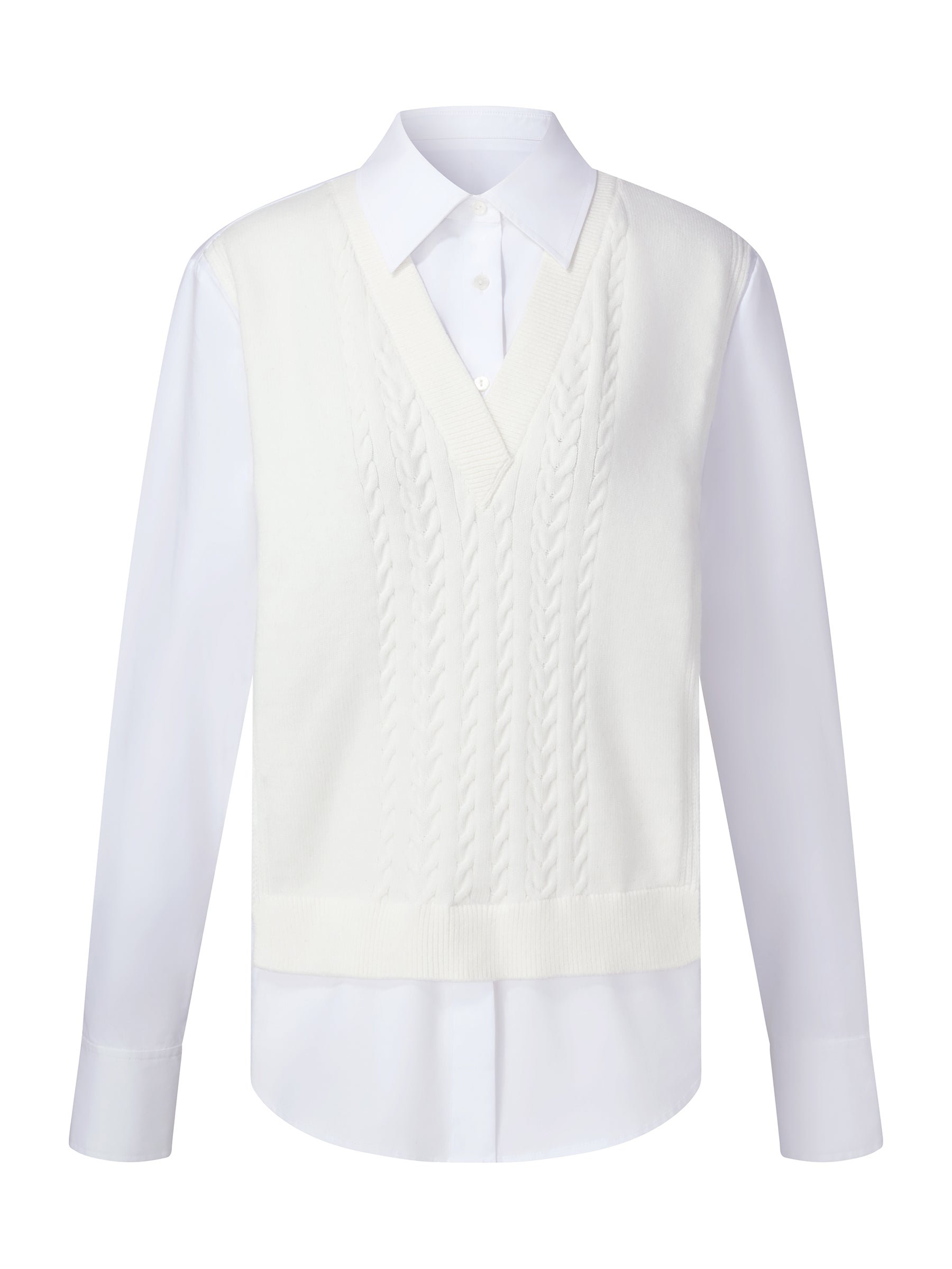 Lyocell Blend Faux Two-Piece Women Patchwork Shirt