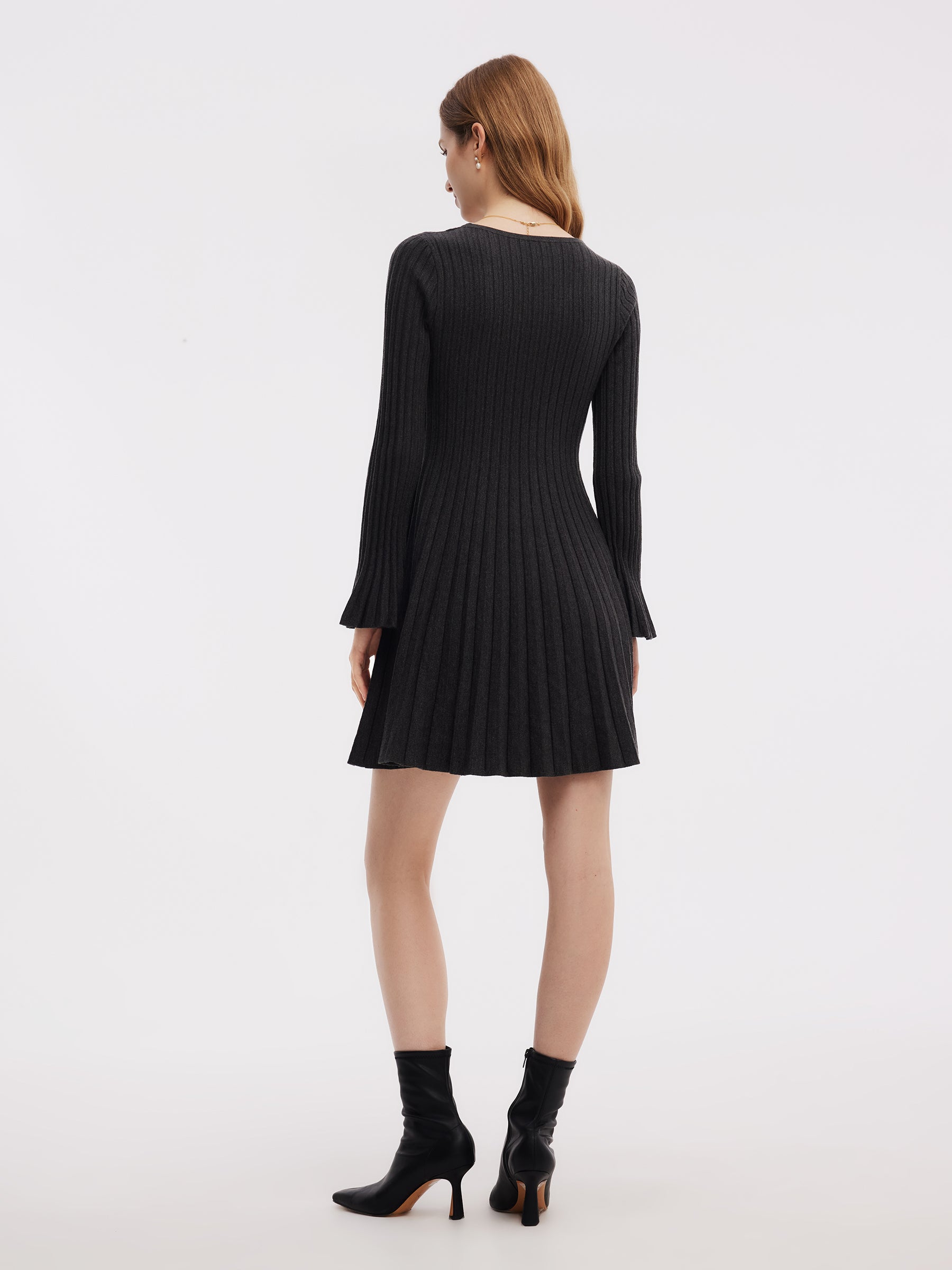 Lyocell Blend Faux Two-Piece Women Pleated Knit Mini Dress