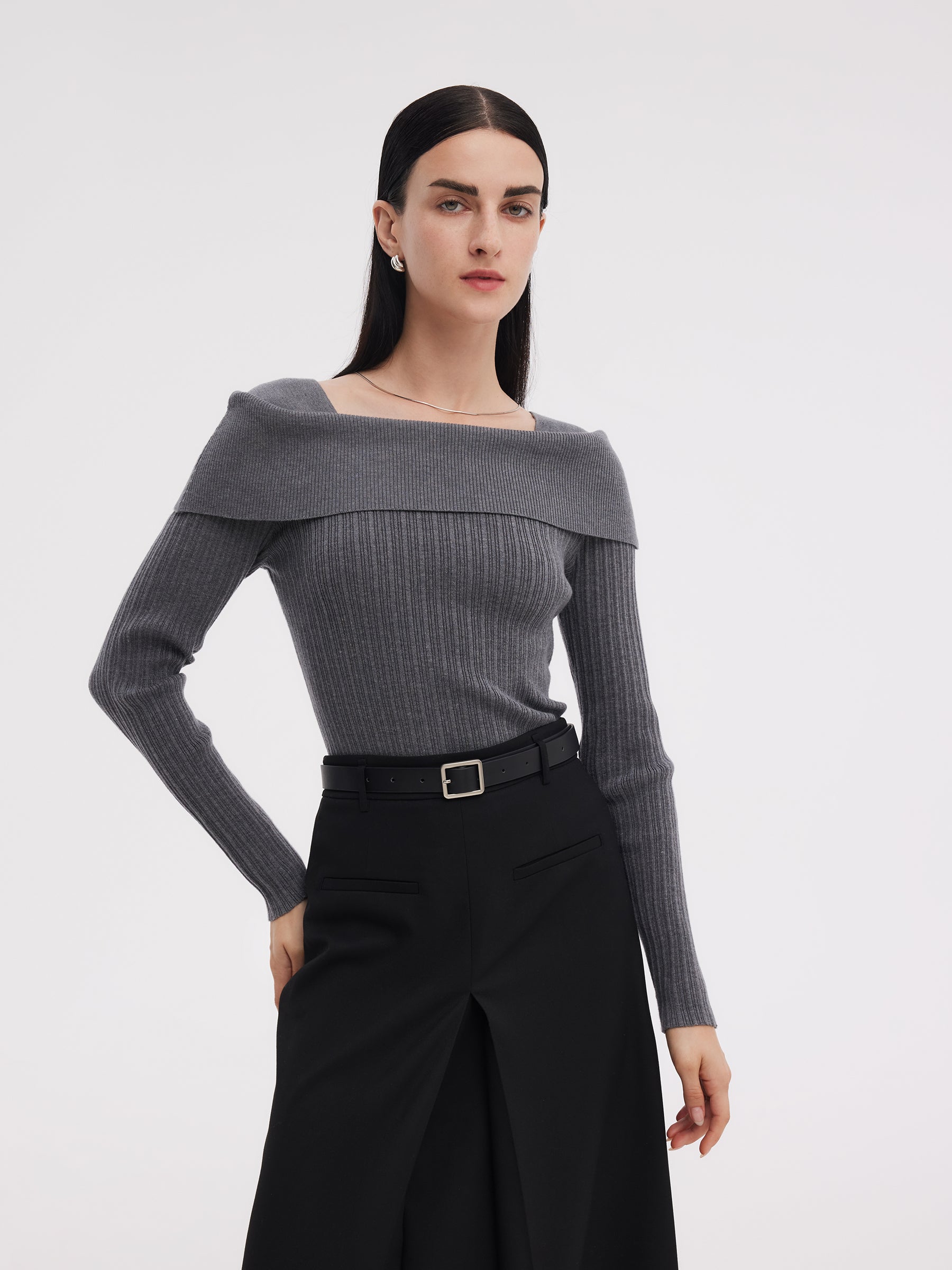 Lyocell Blend Boat Neck Women Knit Top