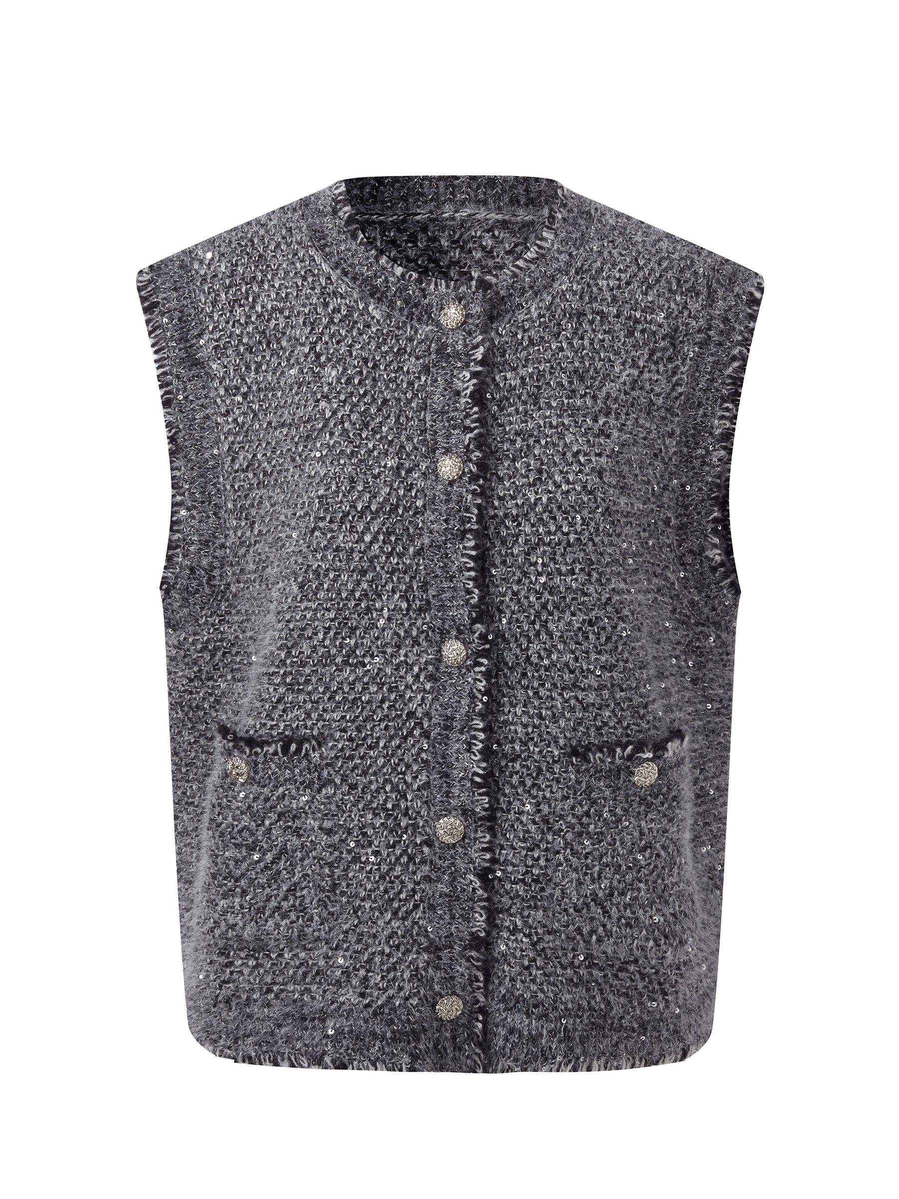 Frayed Trim Sequins Women Vest