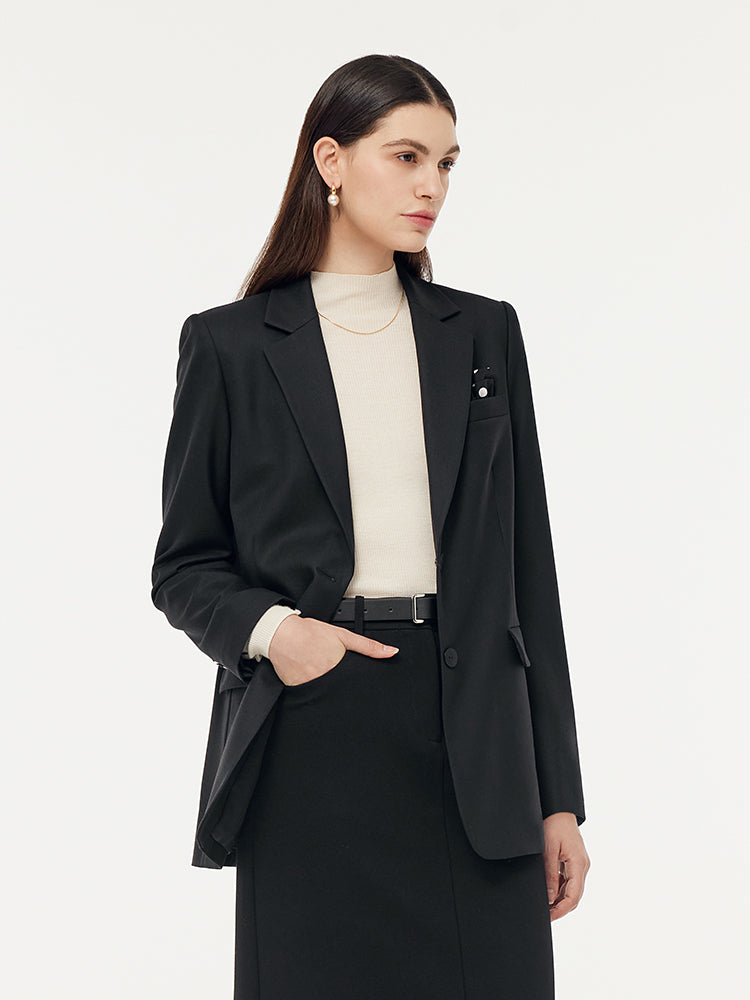 100% Wool Women Blazer With Detachable Brooch
