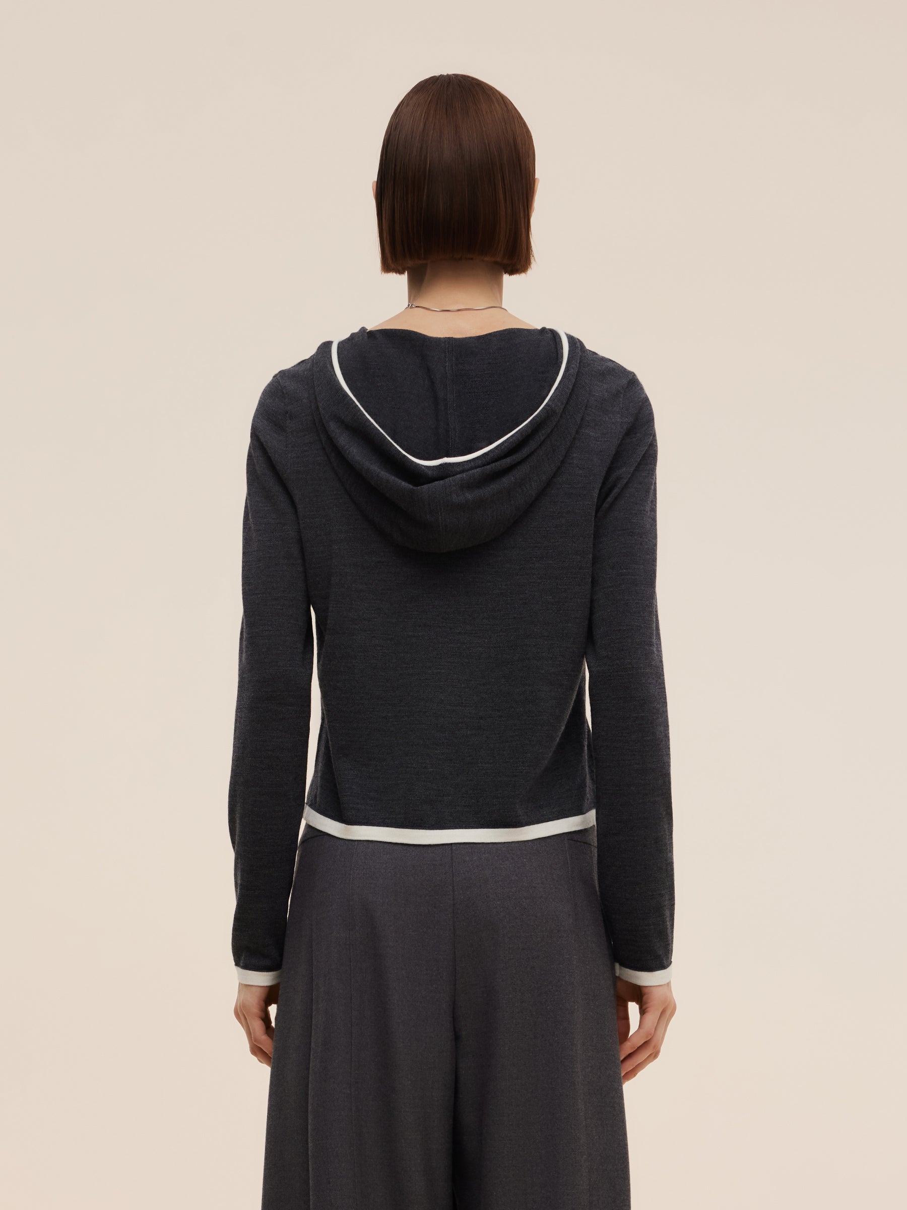 Wool Blend Half-Zip Contrast Trim Women Hoodie