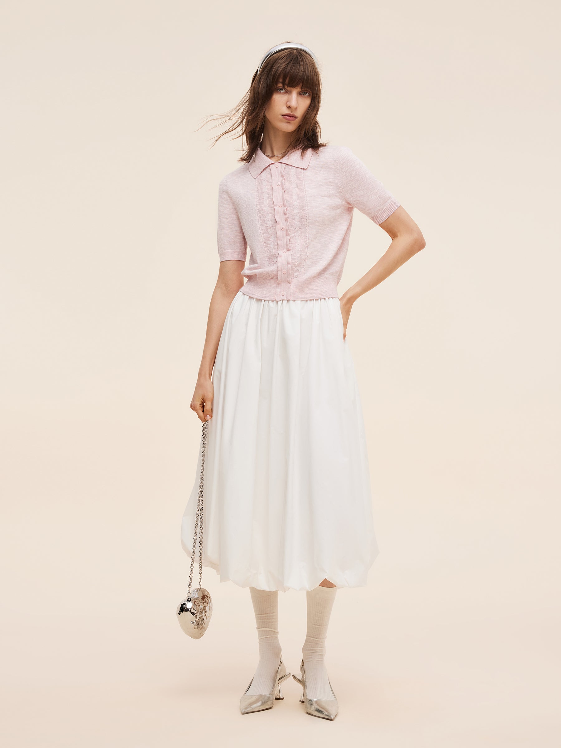 Stretchy Lapel Women Pullover Knit Top