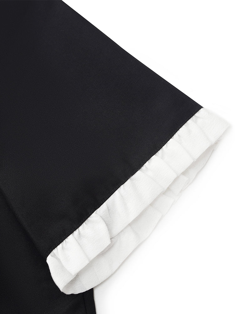 Ruffle Trim Pearl Buttons Women Mini Dress