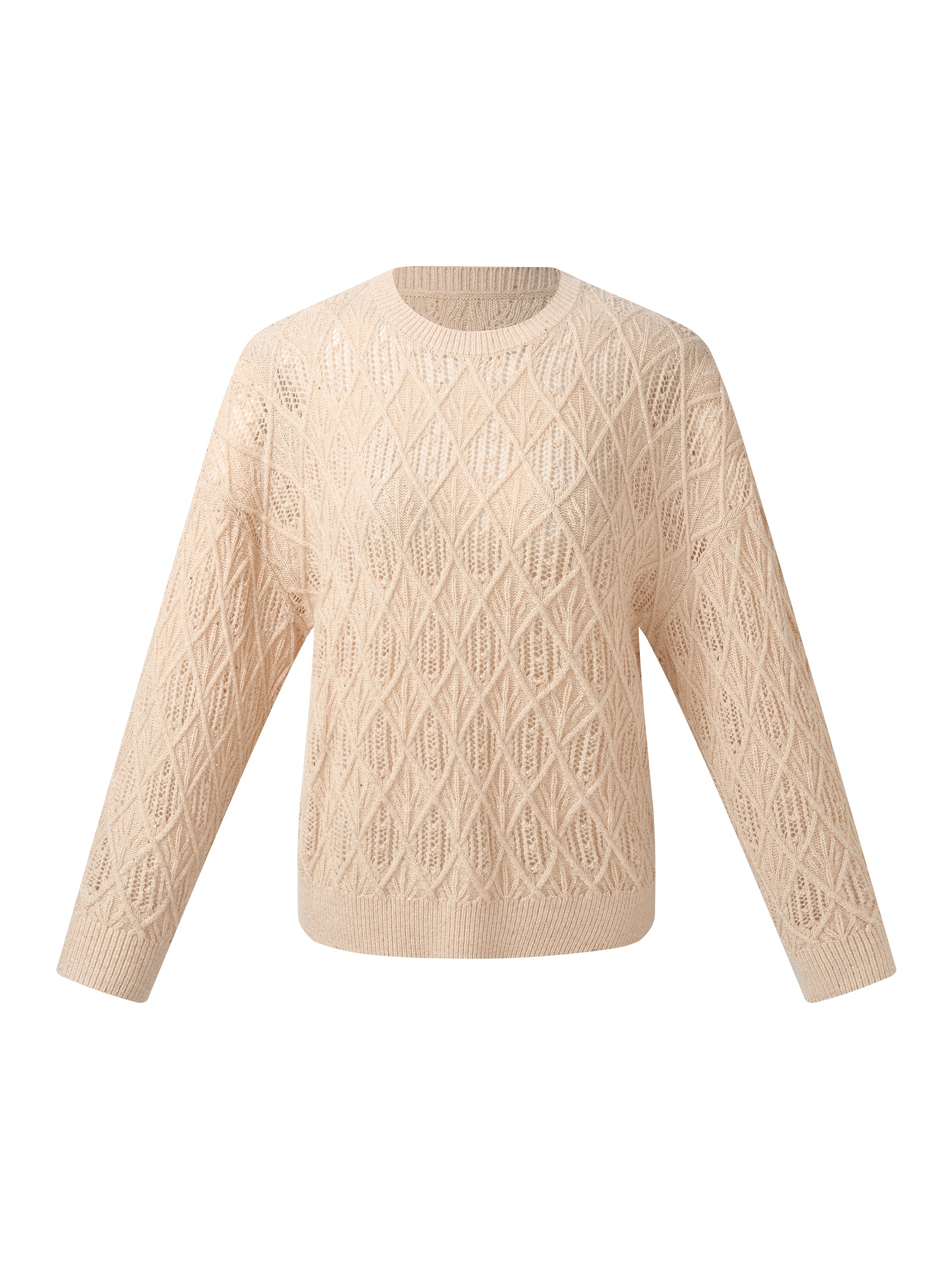 Wool Blend Sequins Women Openwork Sweater