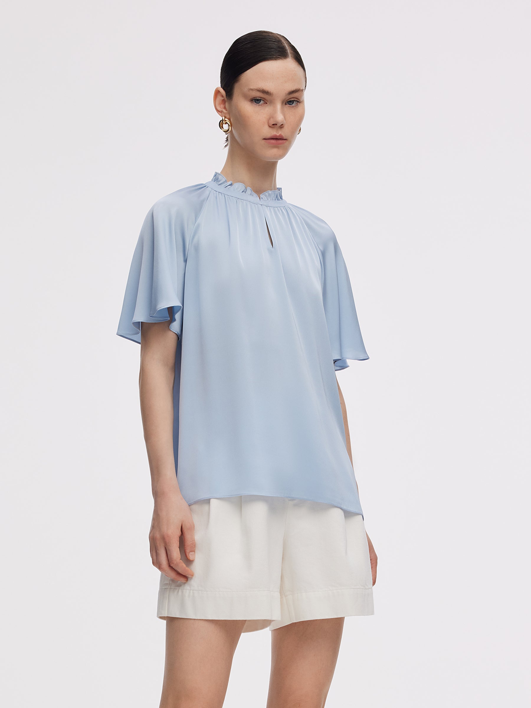 22MM Mulberry Silk Women Ruffle Sleeve Blouse