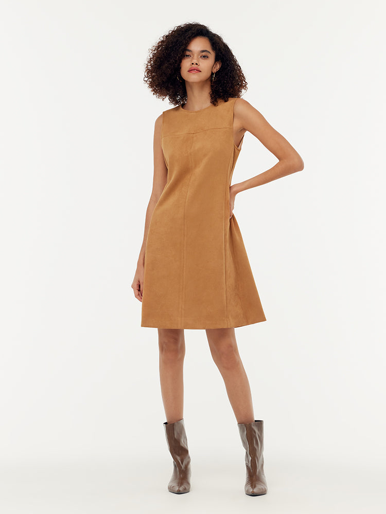 Faux Suede Women Vest Mini Dress