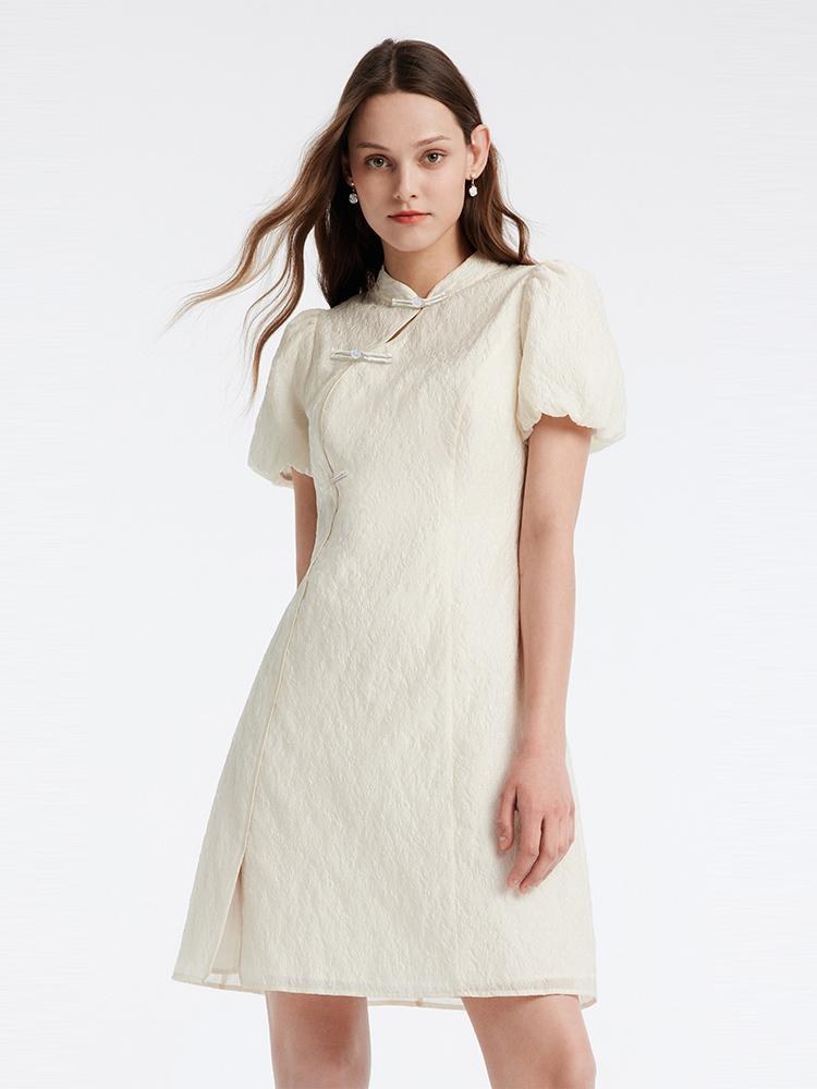 White Mandarin Collar Cheongsam Qipao Mini Dress