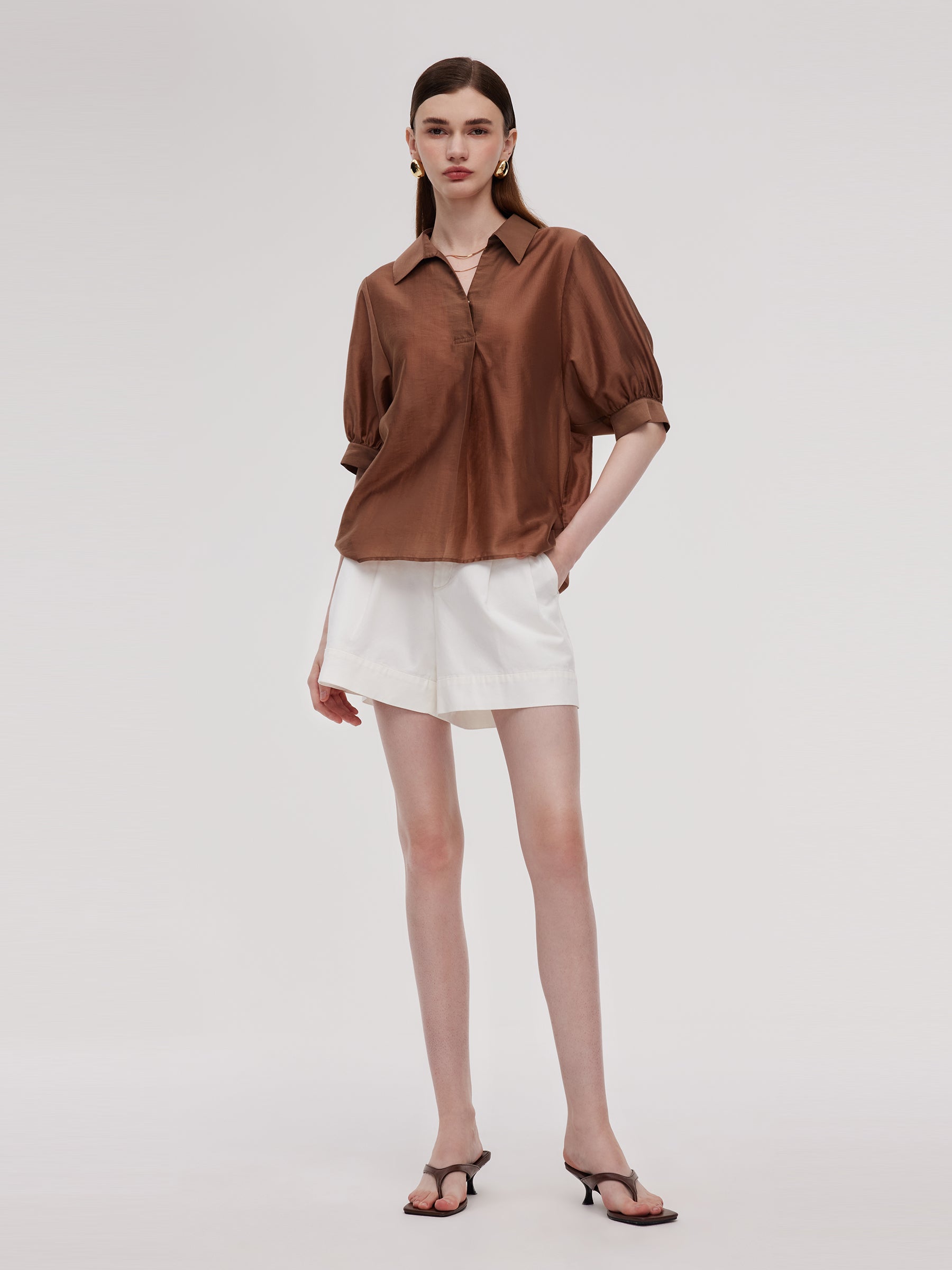 Tencel Blend Loose Fit Women Blouse With Silk Scarf