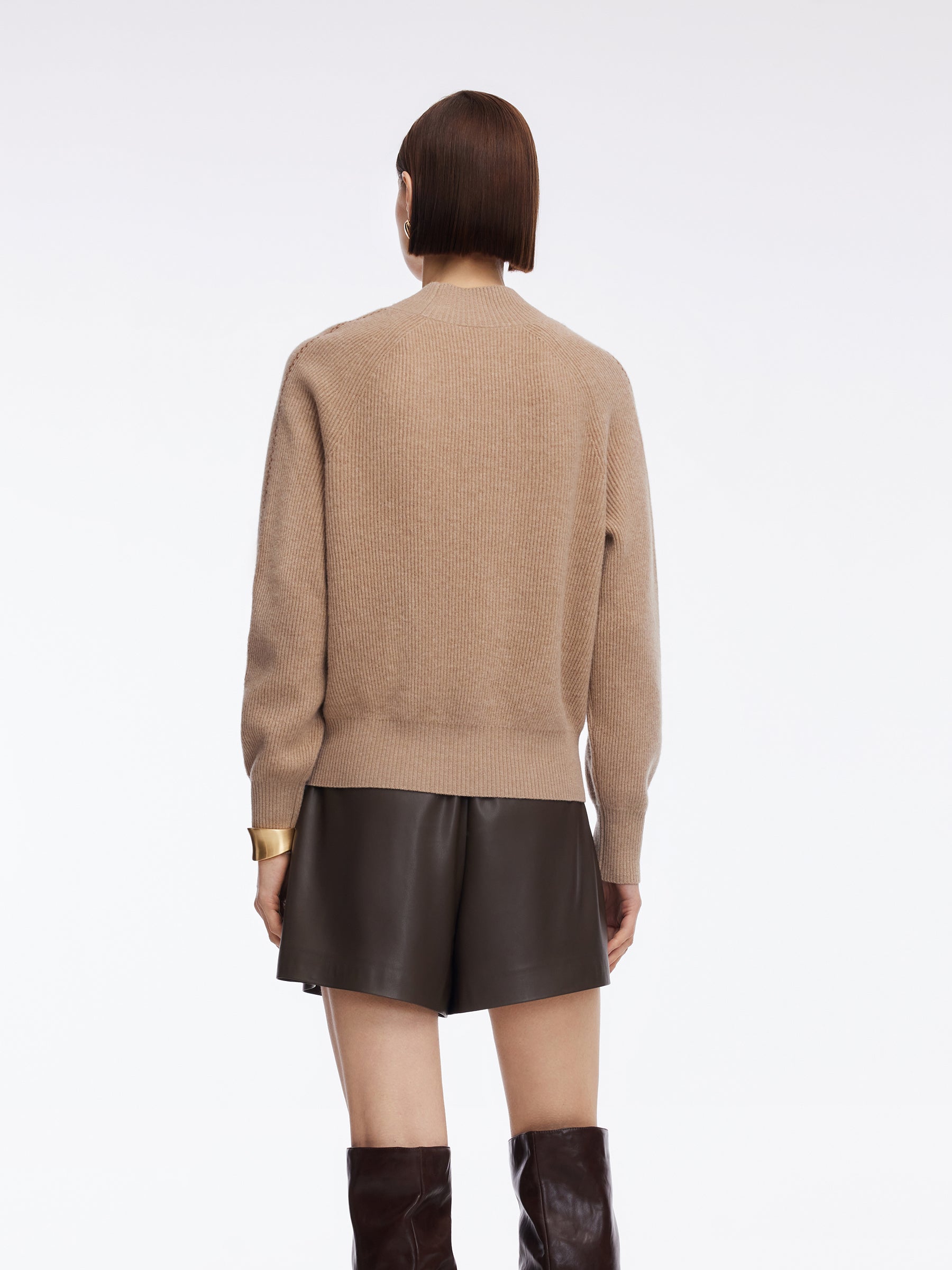 100% Wool Stitch Trim Women Knit Top