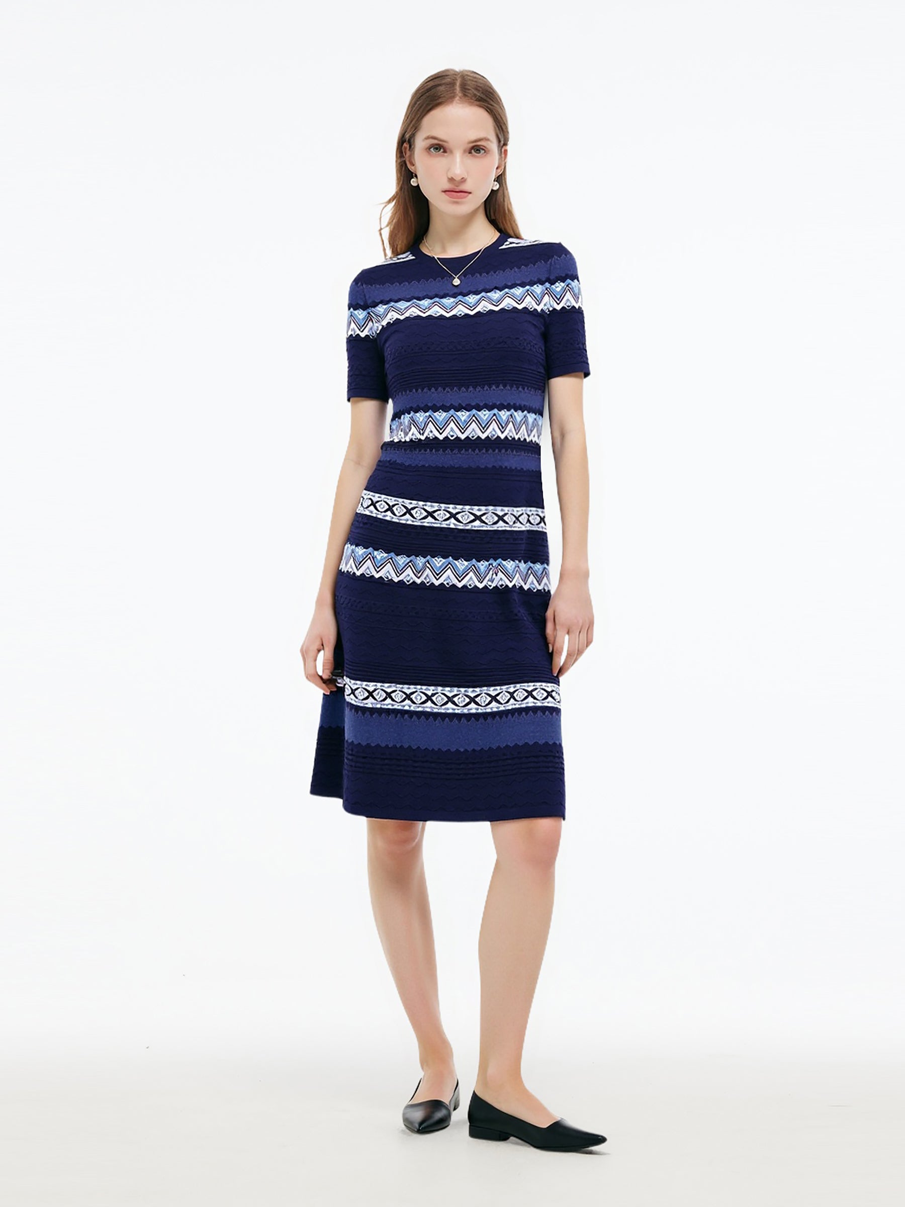 Multicolored Jacquard Women Knit Mini Dress