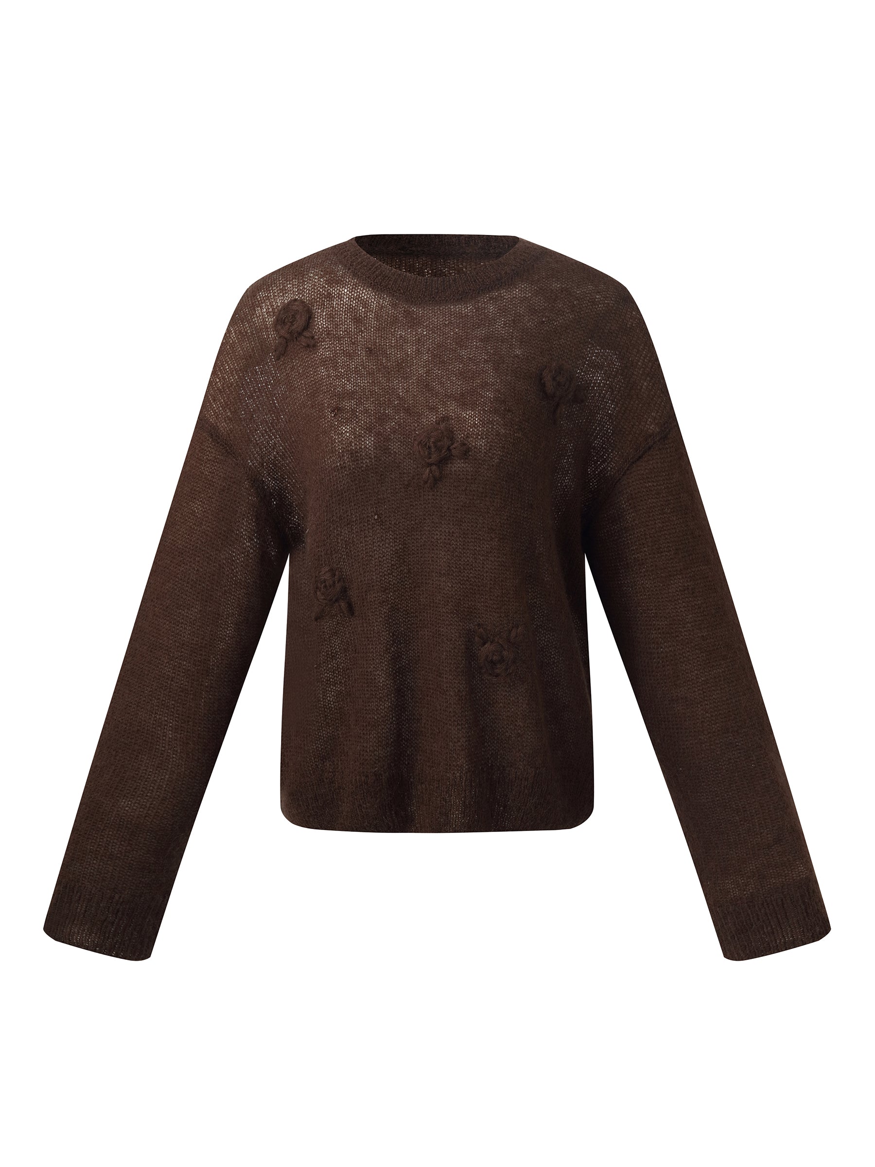 Mohair Wool Blend Women Hand-Crocheted Floral Sweater