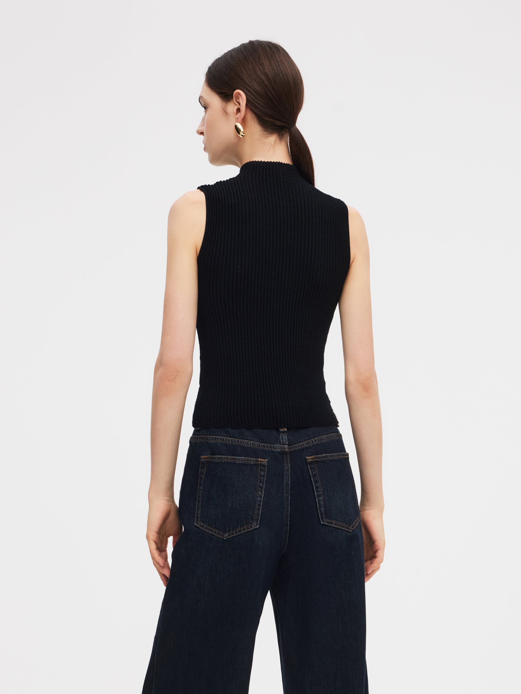 100% Machine Washable Wool Mock Neck Women Knit Tank Top