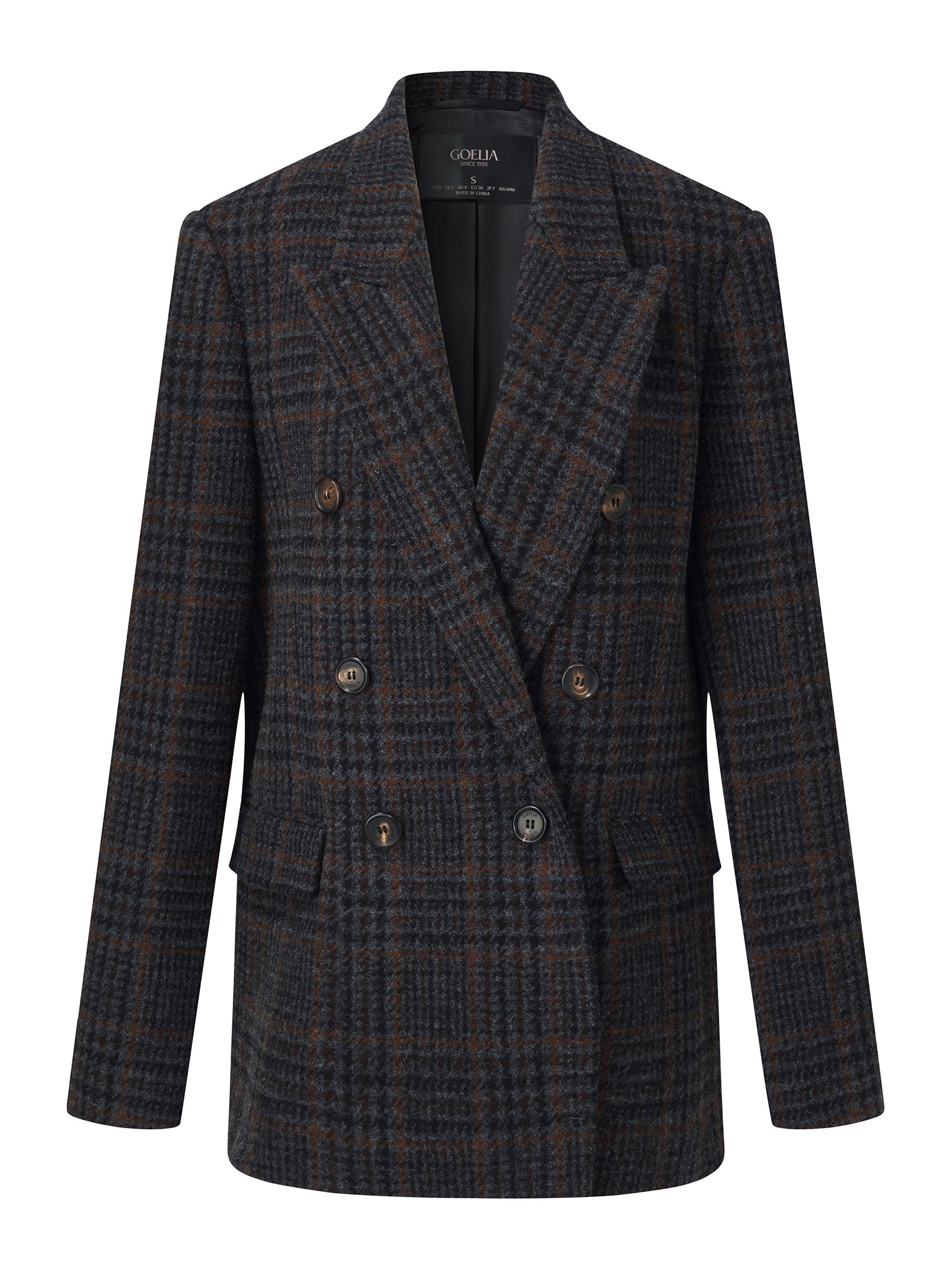 100% Wool Plaid Notched Collar Unisex Blazer