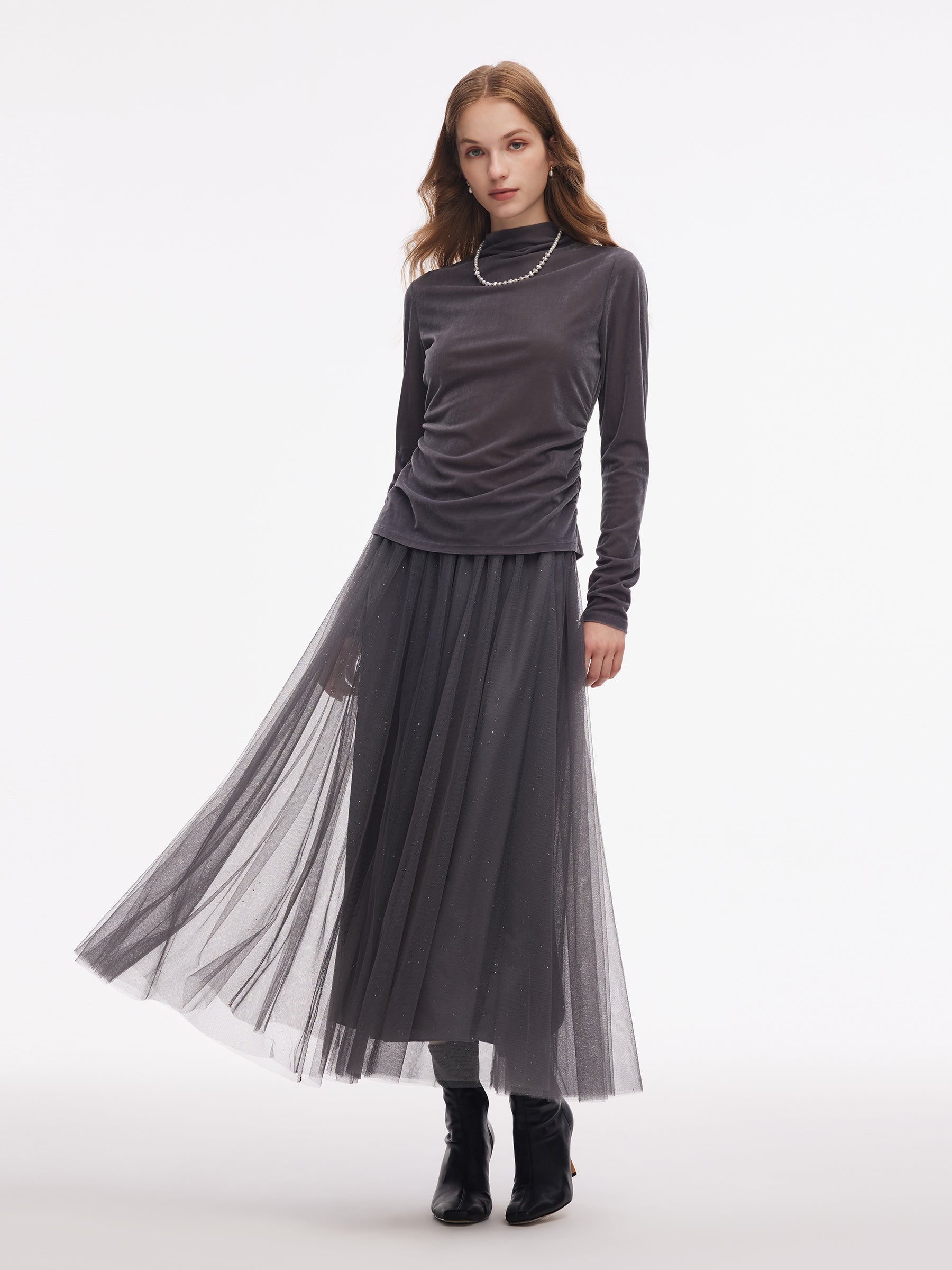 Velvet Stretch Women Mock Neck Top